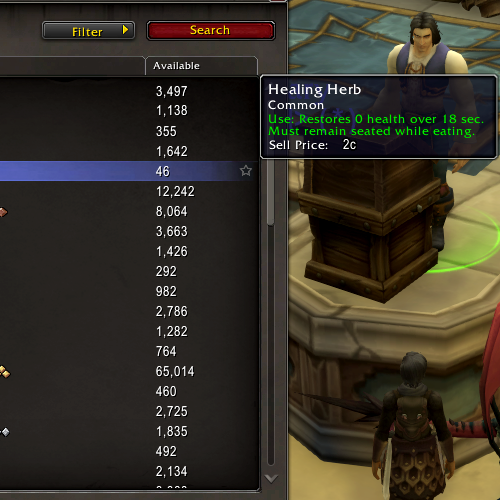 Multiple potions and food items in World of Warcraft are shown to have 