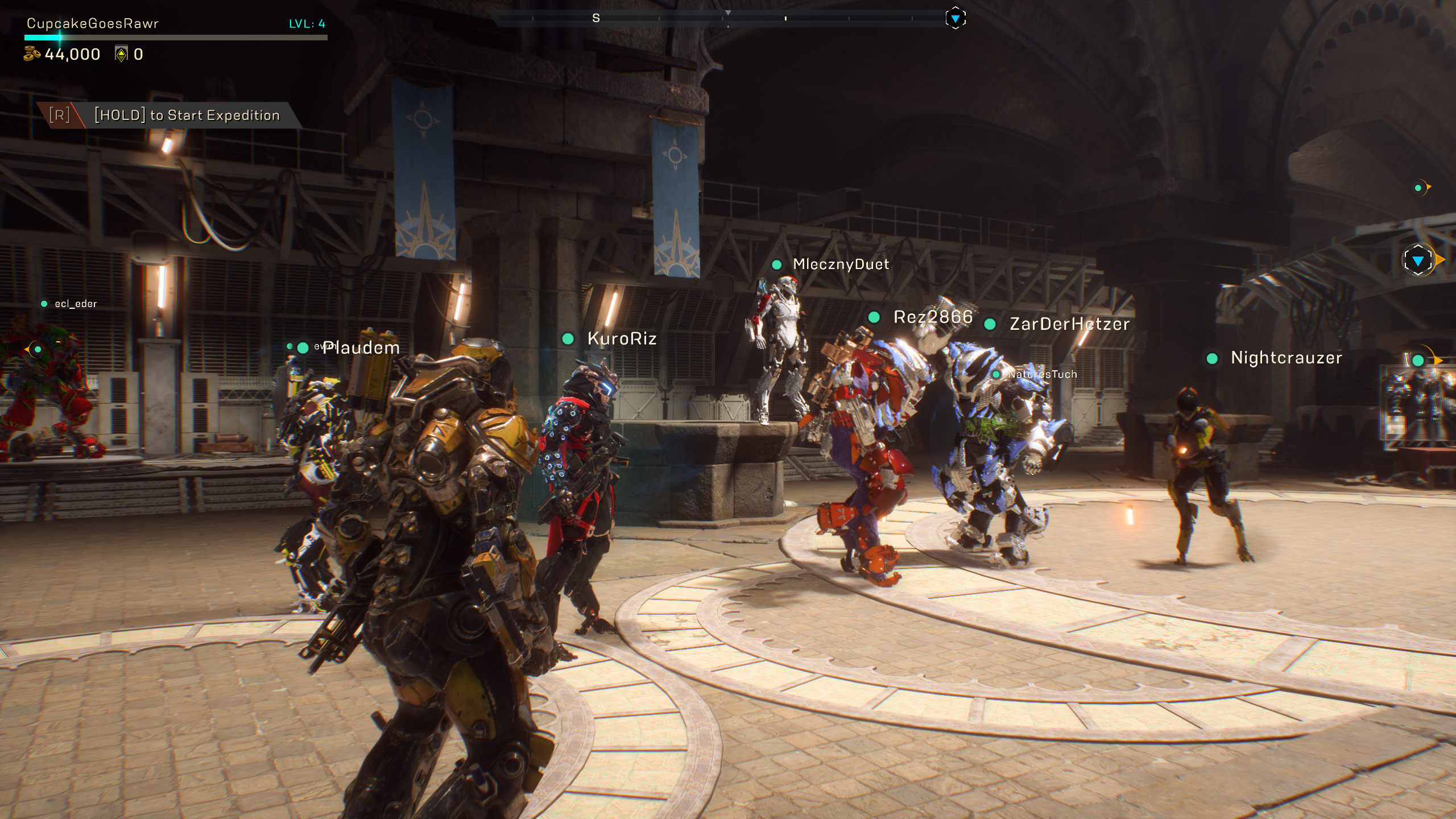 Players gather in the launch bay in Anthem's final moments.