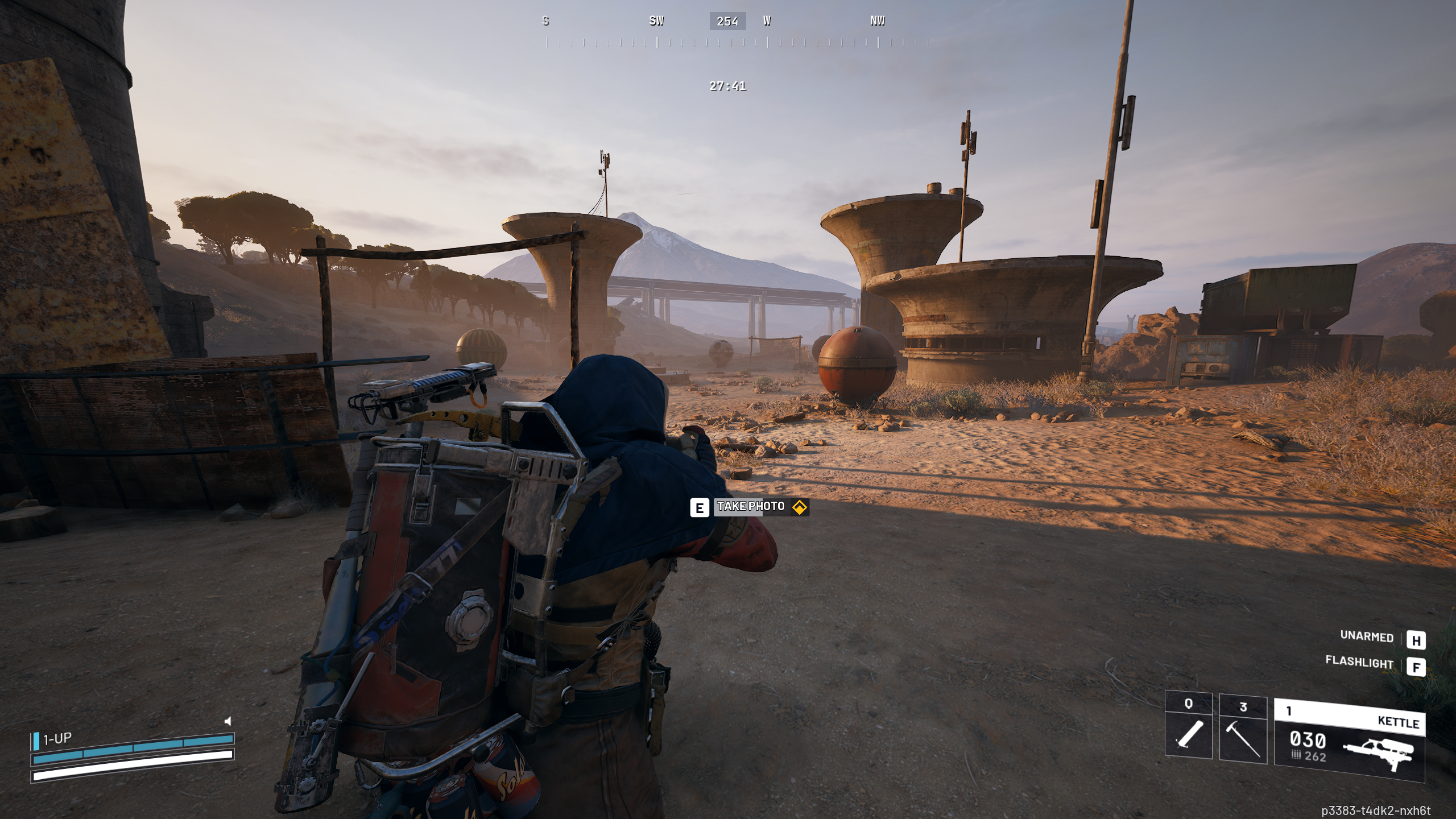 Arc Raiders The League: A player photographing goal posts in the Water Towers region of Dam Battlegrounds. 