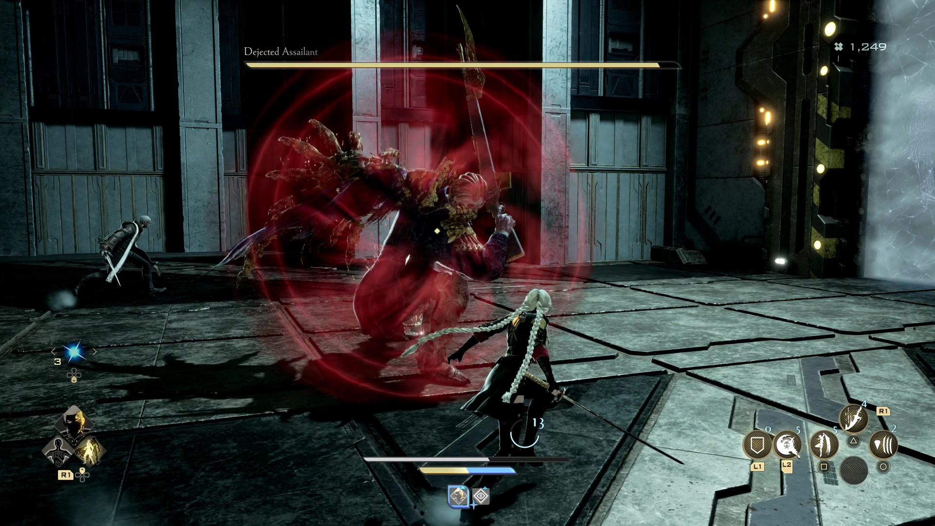 Code Vein 2 Franz Dejected Assailant boss guide: The player fighting Franz, who's glowing red and about to dash at them.