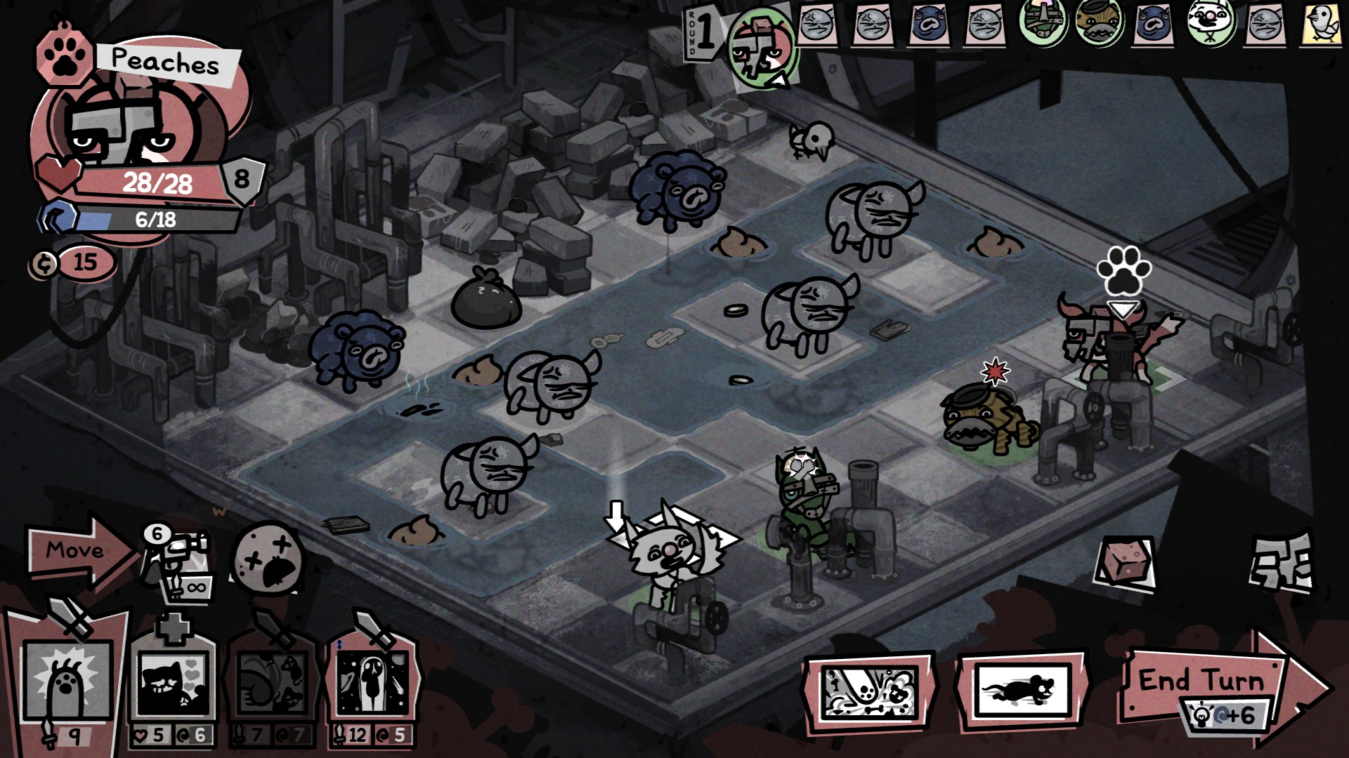 A battle with cats in the sewers in Mewgenics.