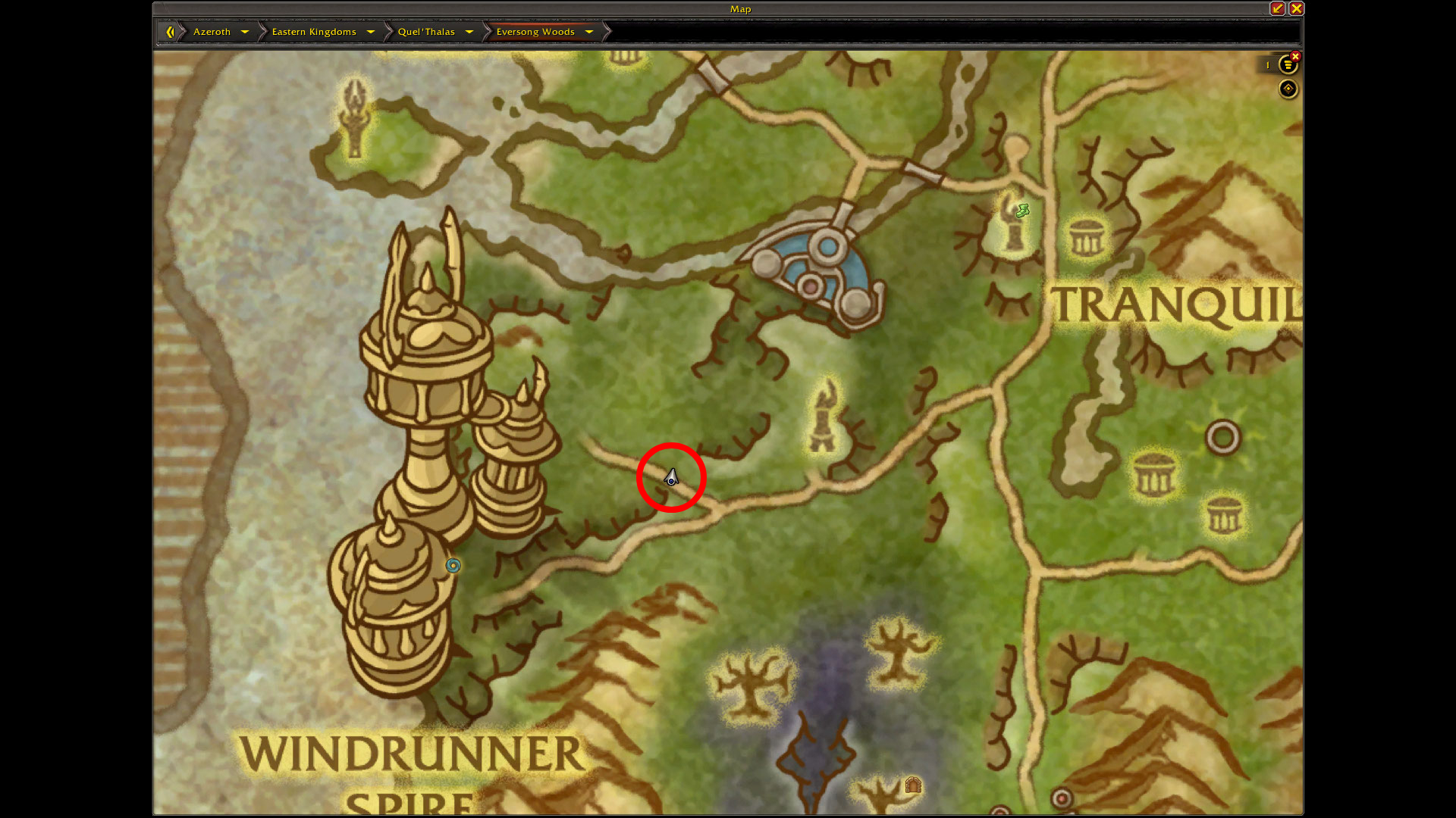 WoW triple-locked safebox: A map with a red circle showing the location of the Tarnished Key to open the safebox.