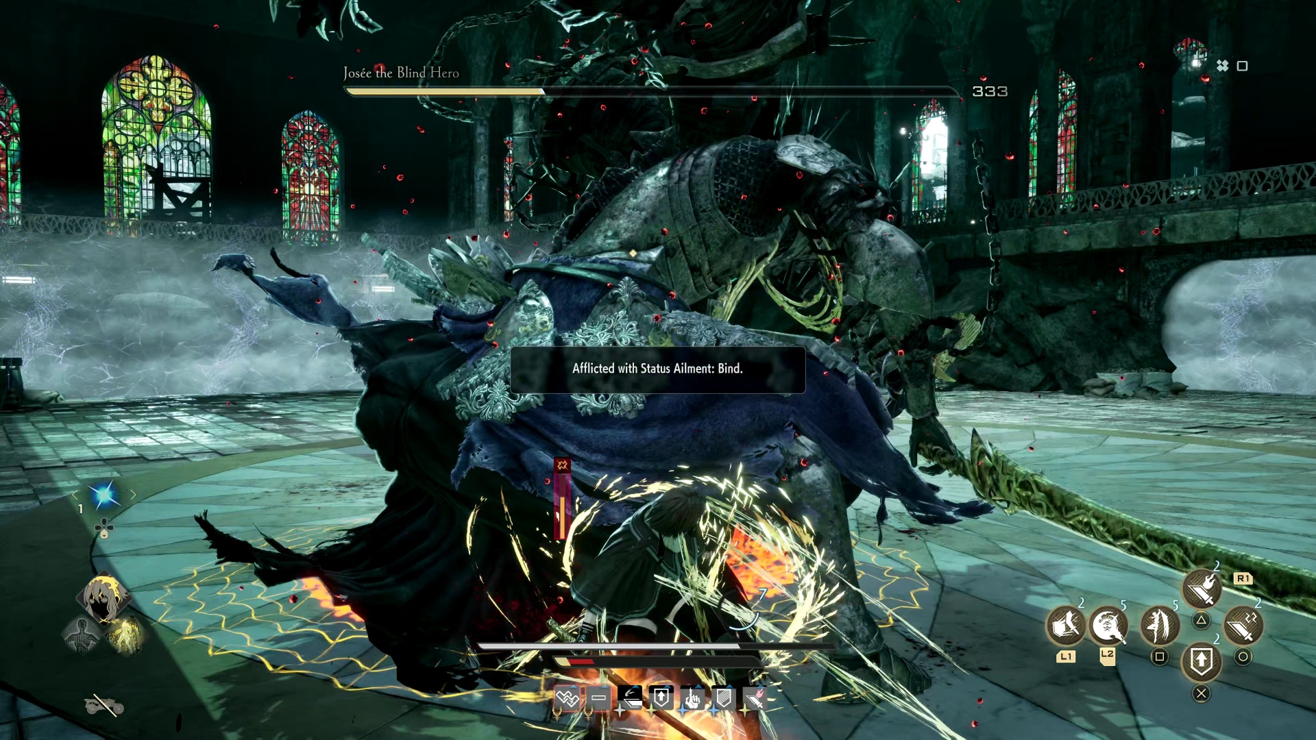 Code Vein 2 Josee: The player avoids as Josee attacks by stomping the player.