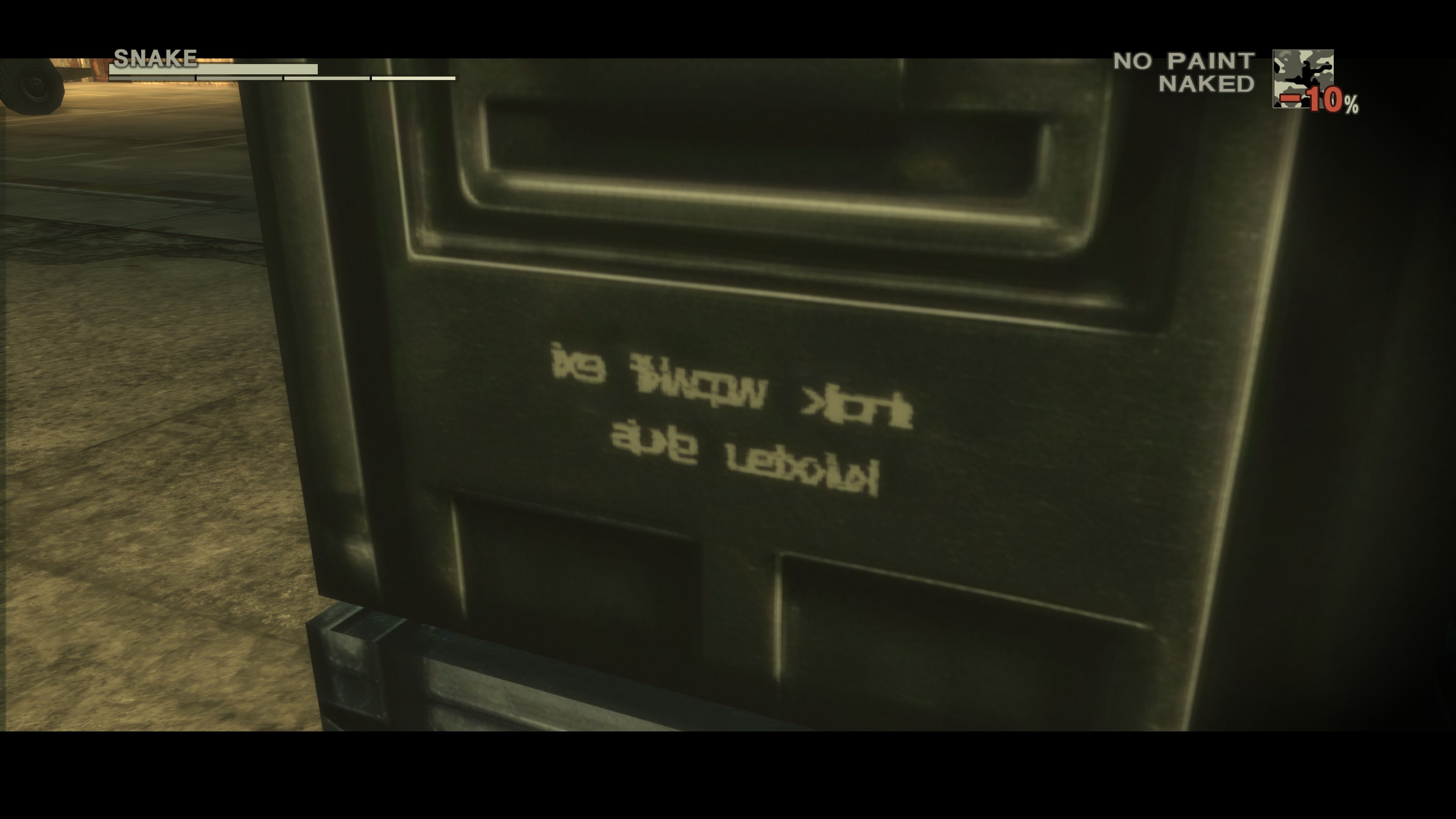 Jumbled text in MGS3's hi-res texture pack.