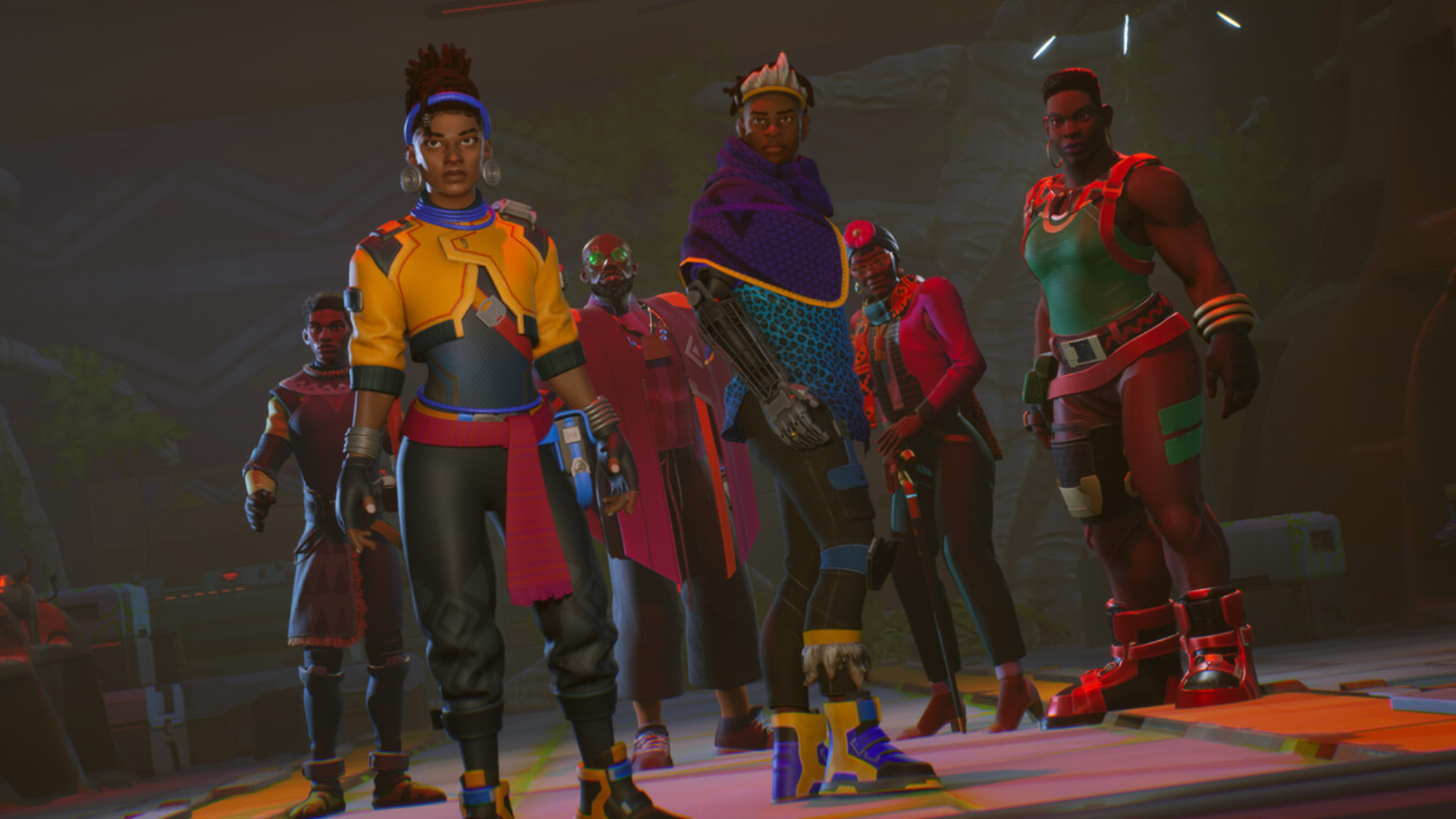 The assembled heist crew in Relooted.