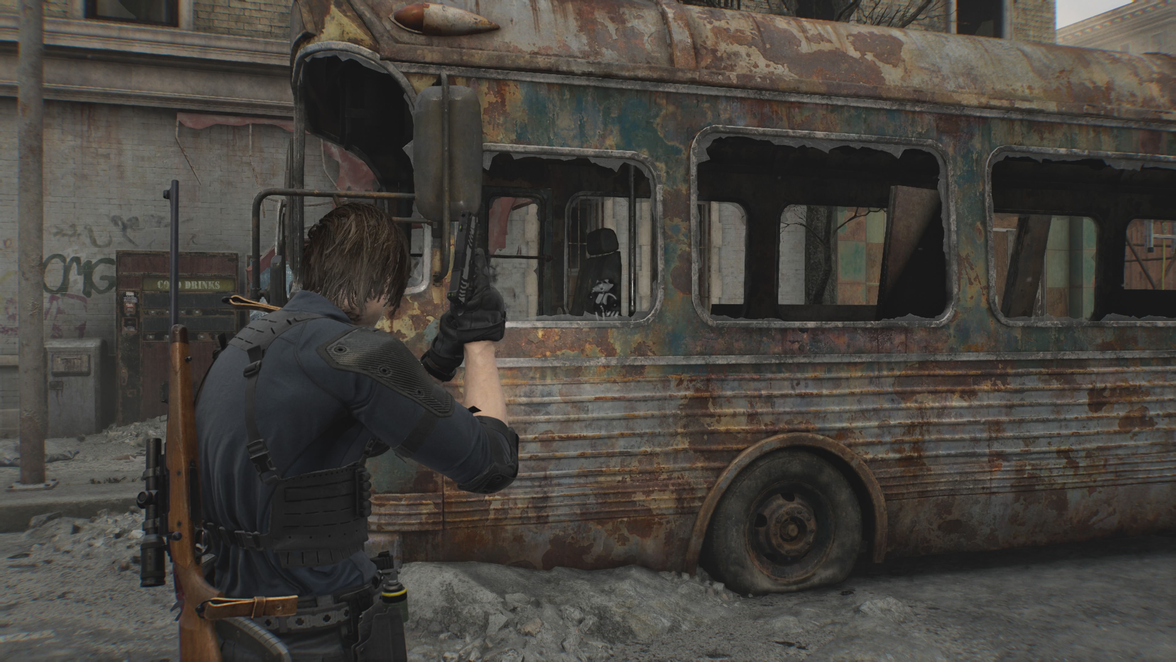 Resident Evil Requiem Mr. Raccoon on a bus