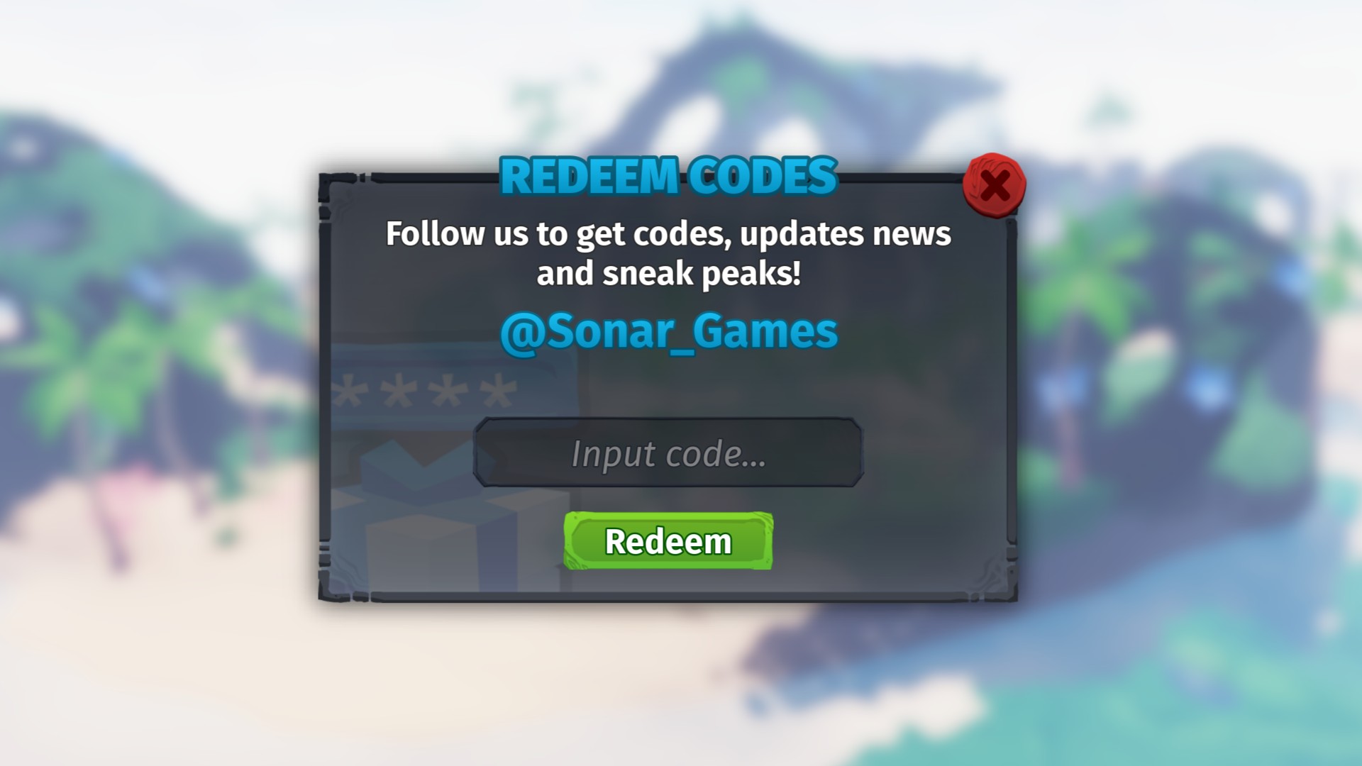 The code redemption menu for Creatures of Sonaria in Roblox