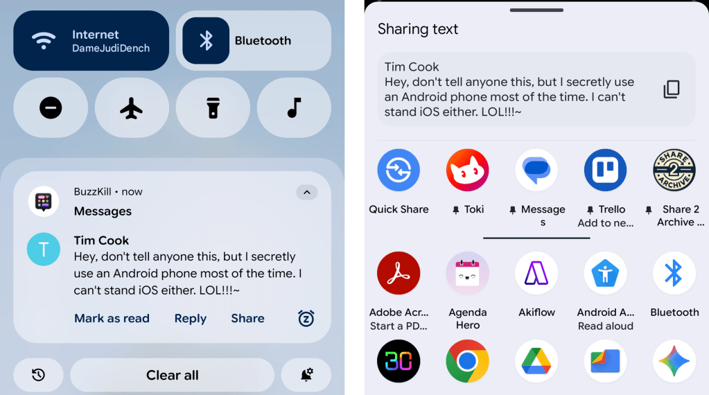 Android notifications: Share