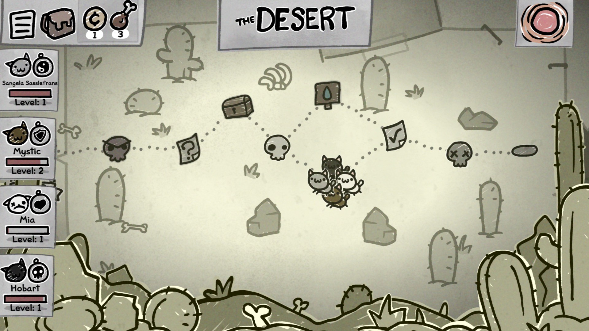 Travelling across the desert in Mewgenics.
