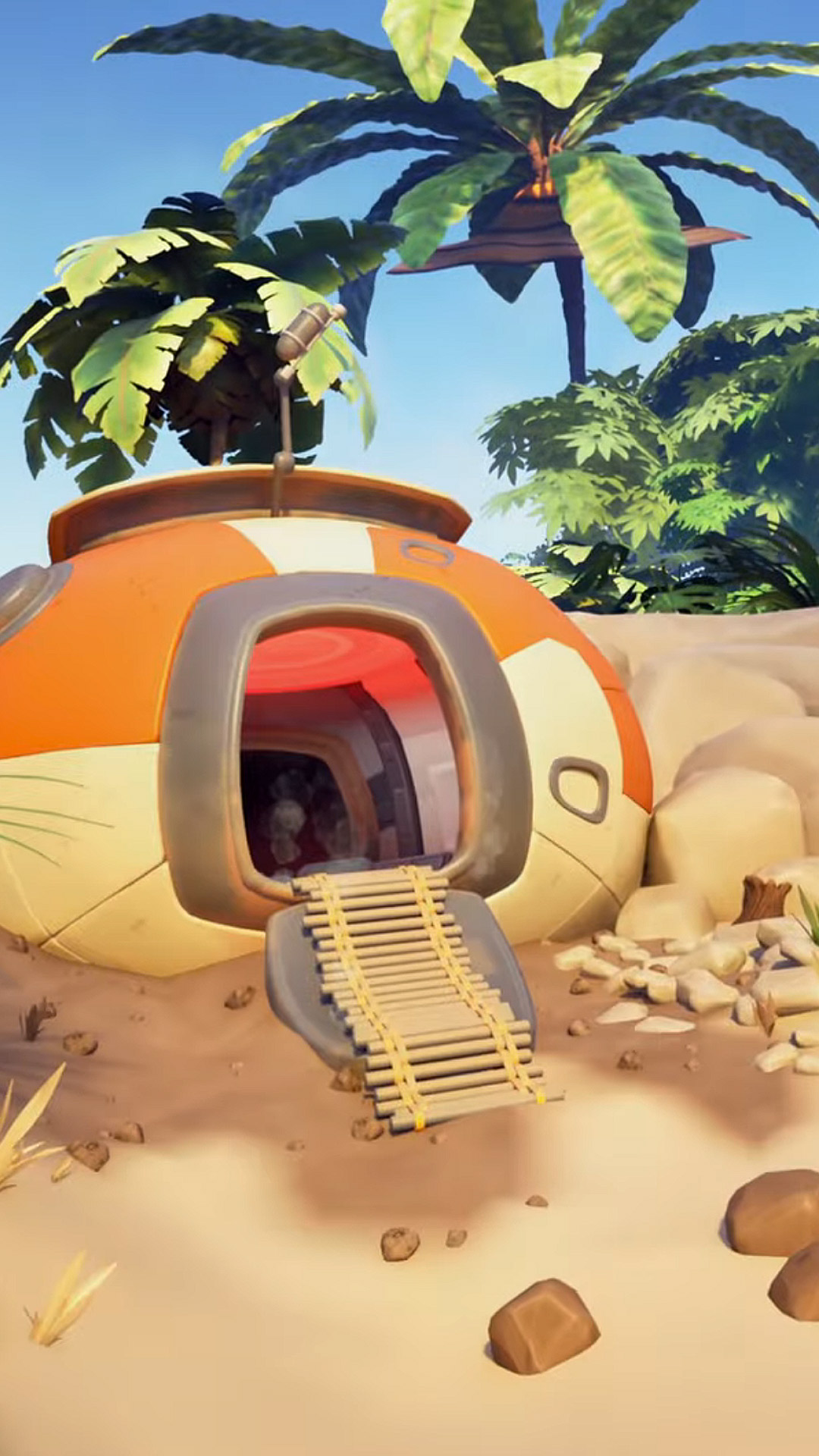 A spaceship crashlanded on the beach from Astrobotanica