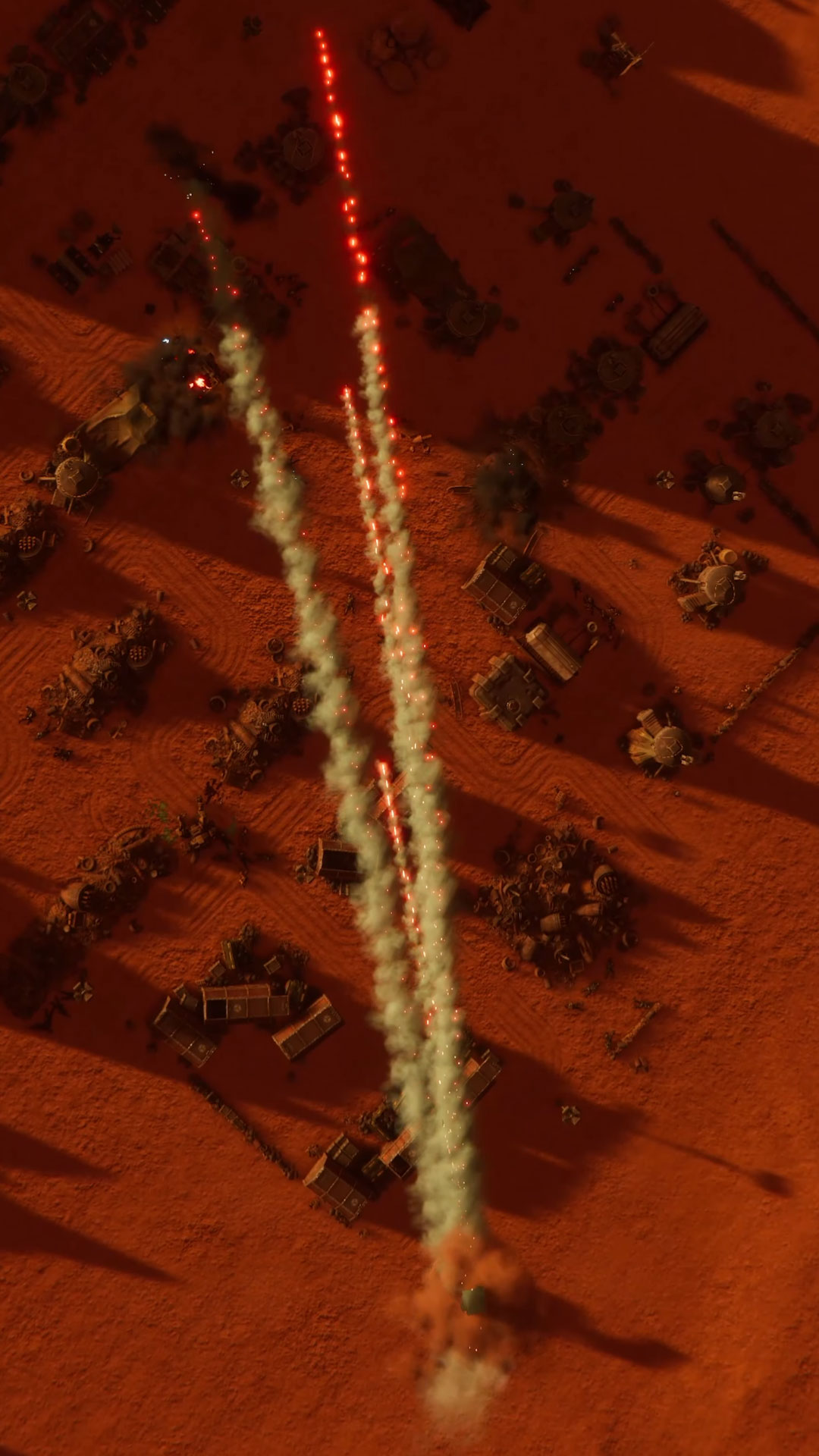 Military vehicles firing back and forth at alien attackers in Menace