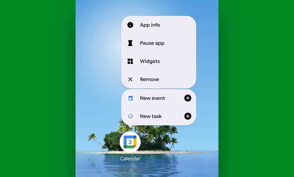 Google Calendar Android: New event app shortcut