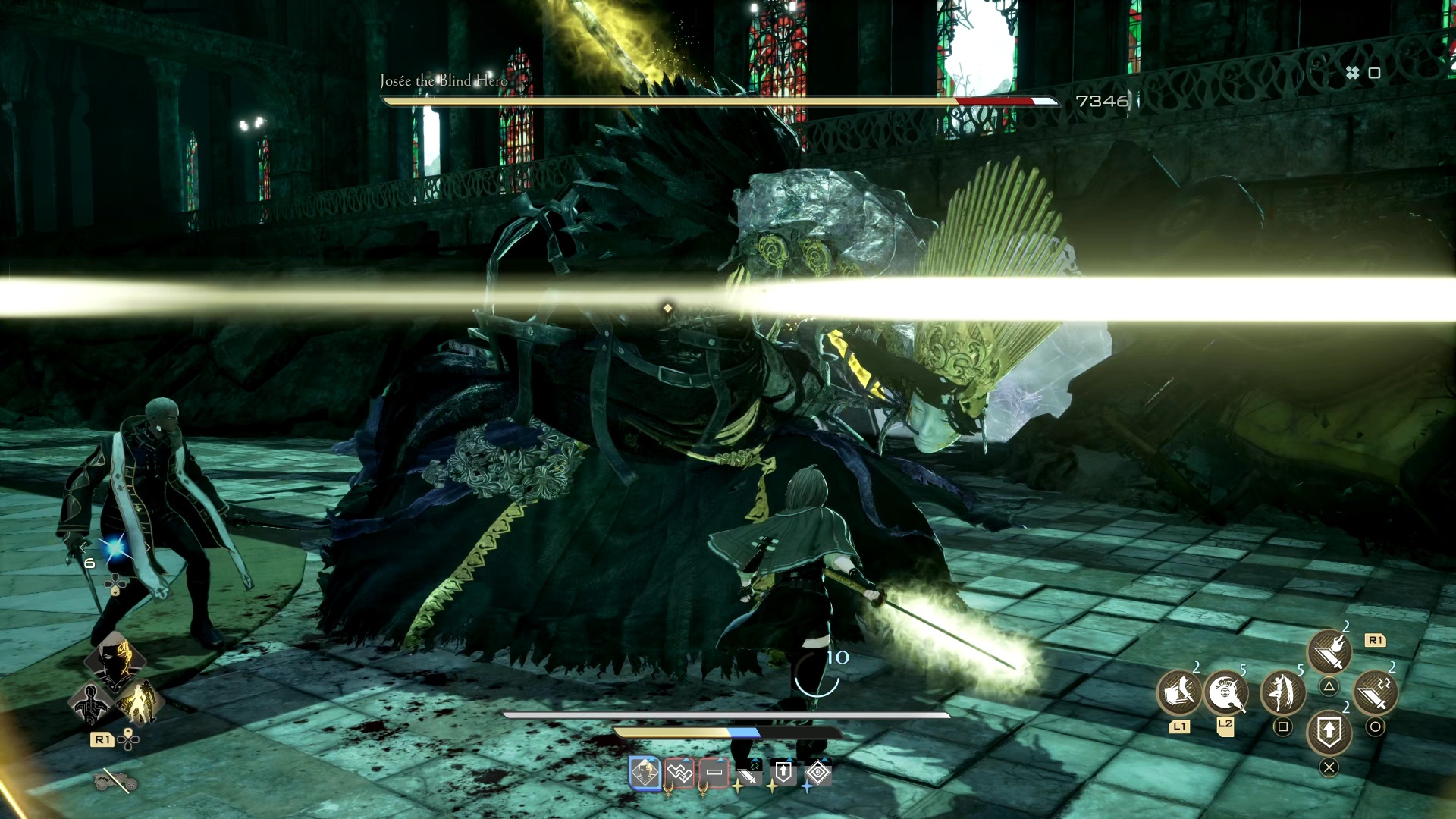 Code Vein 2 Josee: The player avoids as Josee attacks with a bright yellow flash.