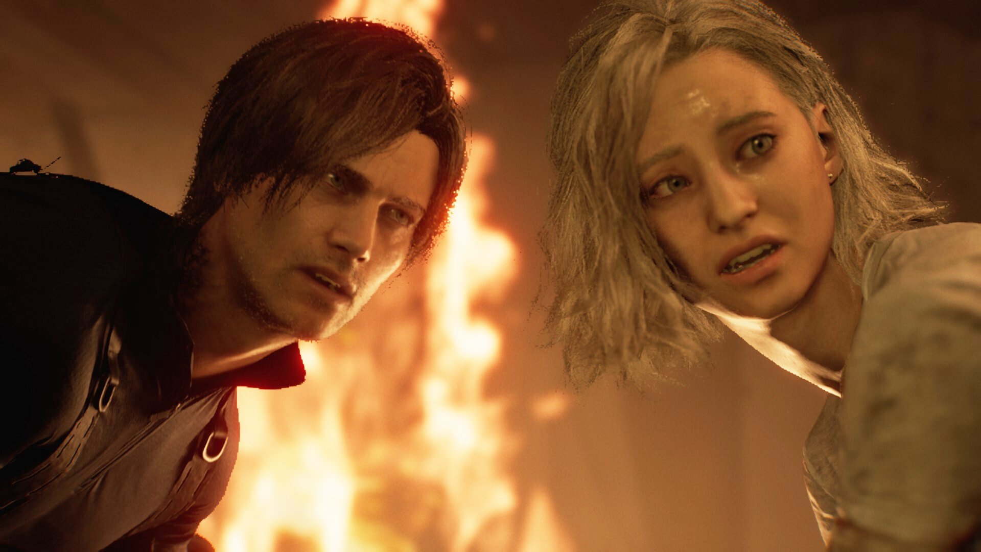 Leon and Grace amid the flames