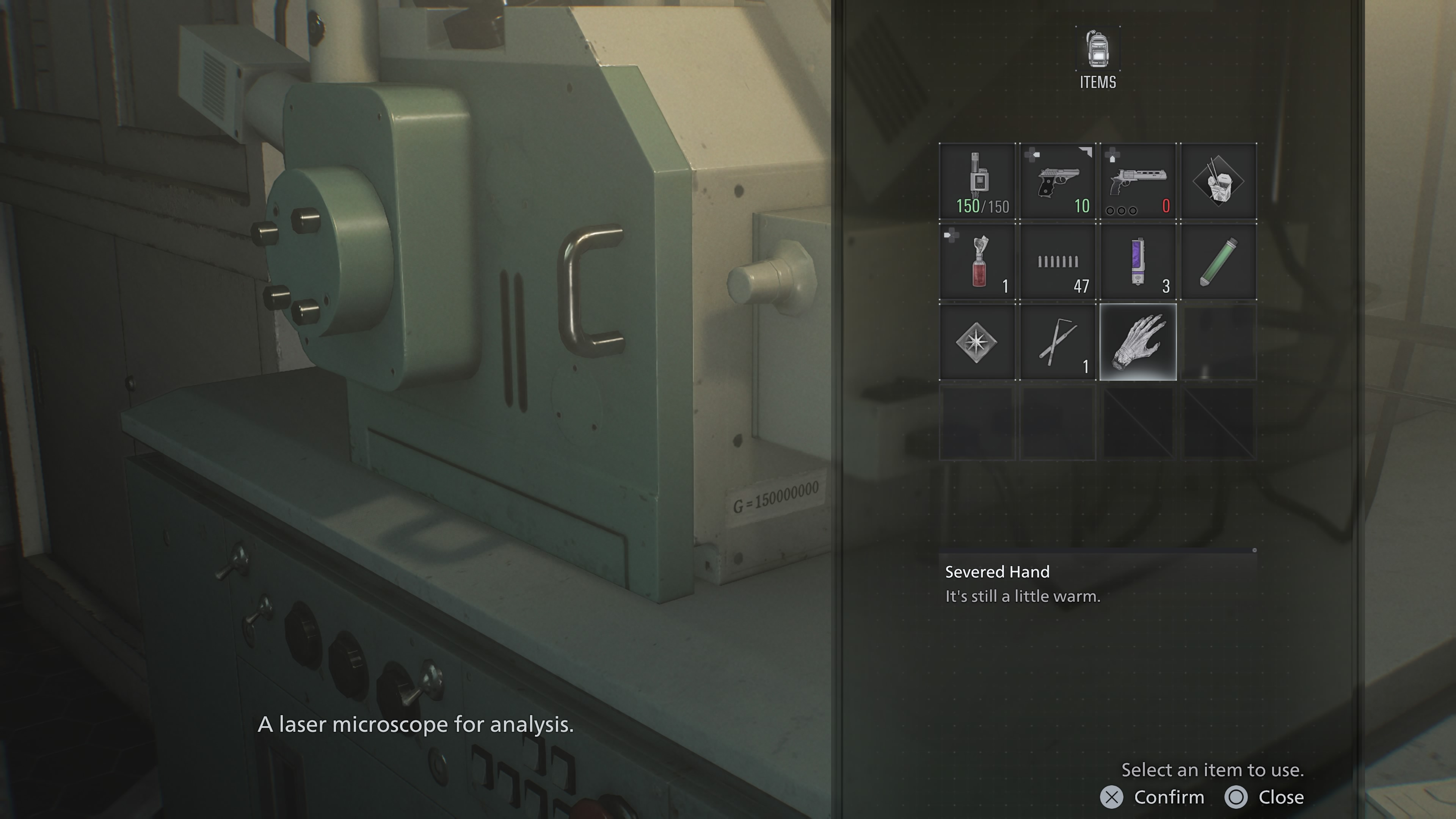 Resident Evil Requiem severed hand - Laser Microscope