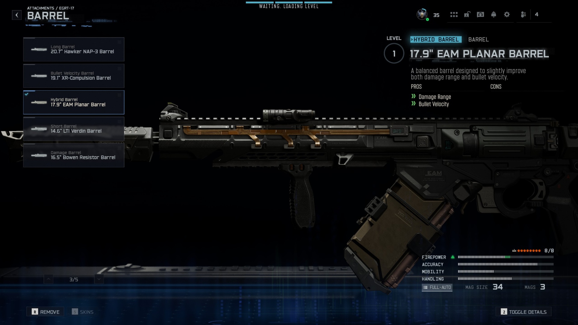 An EGRT-17 assault rifle with a 17.9" EAM planar barrel attachment