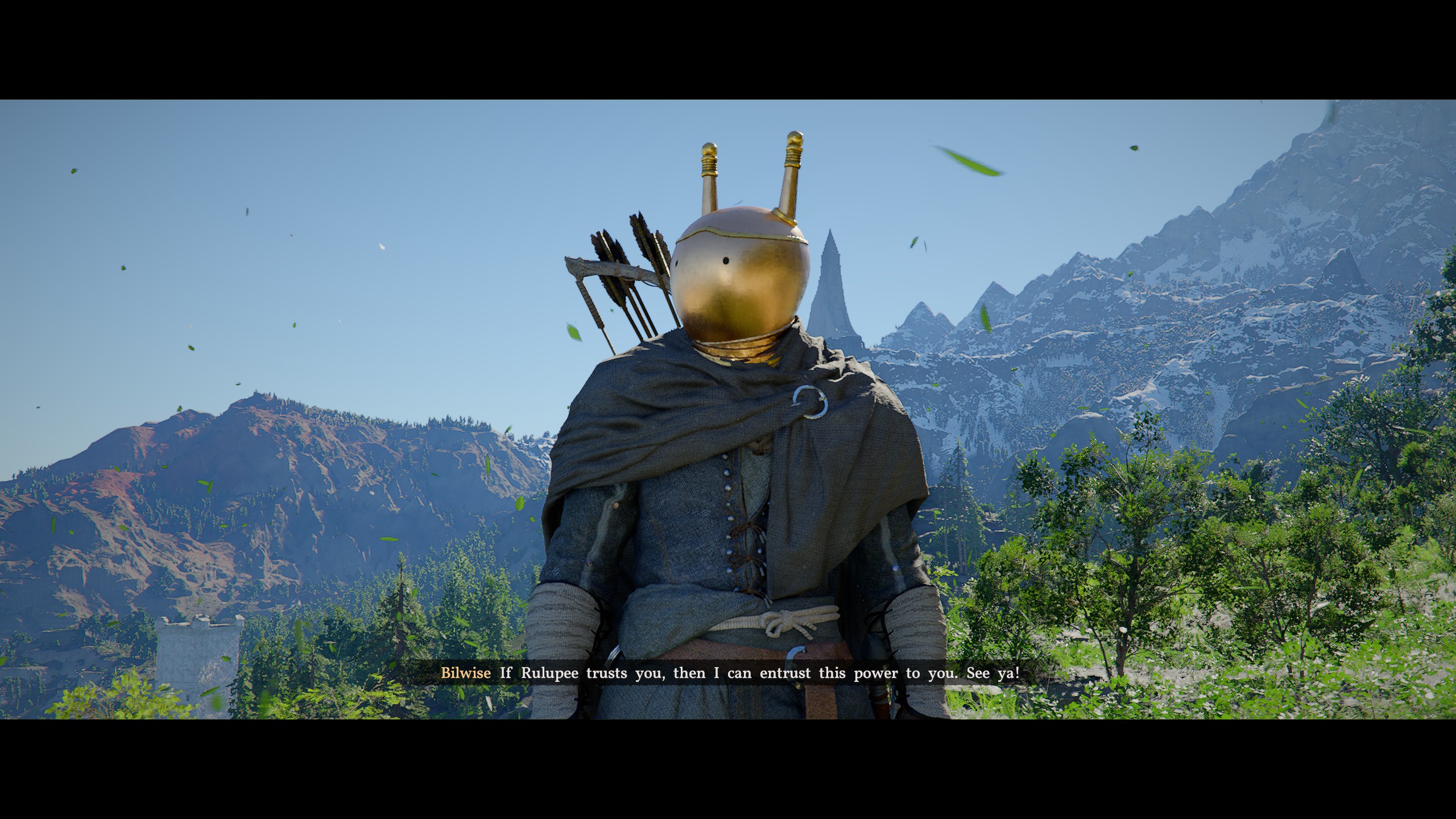 Kliff wears a silly golden helmet with two black dots for eyes.