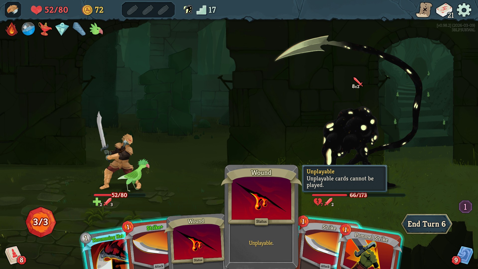 Slay the Spire 2 - Vantom's wound card that's unplayable