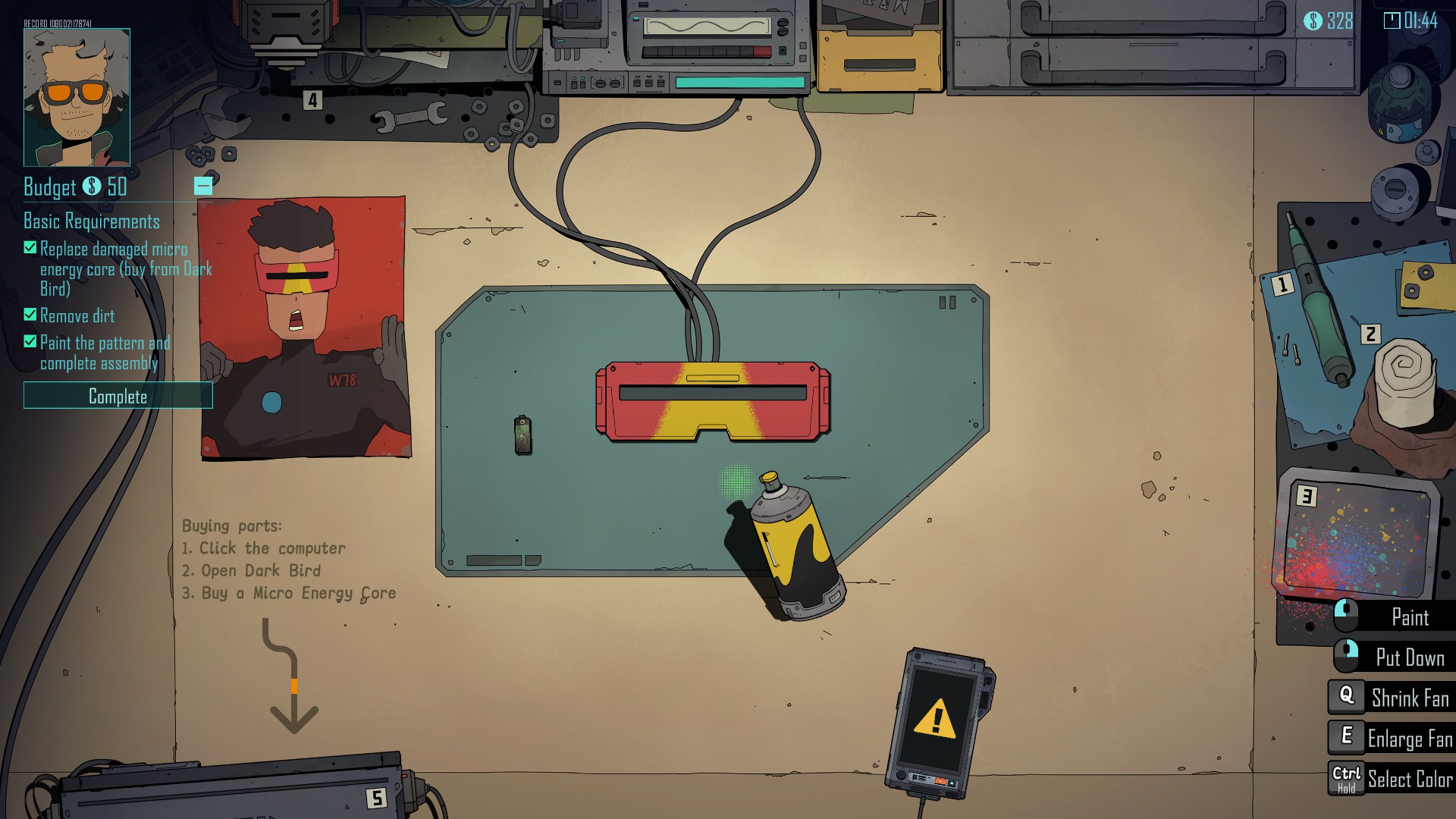 Spraypainting a cyberware visor in Steel Soul Shaper.