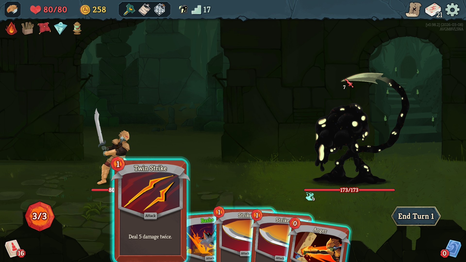Slay the Spire 2 - Using the Twin Strike card against Vantom