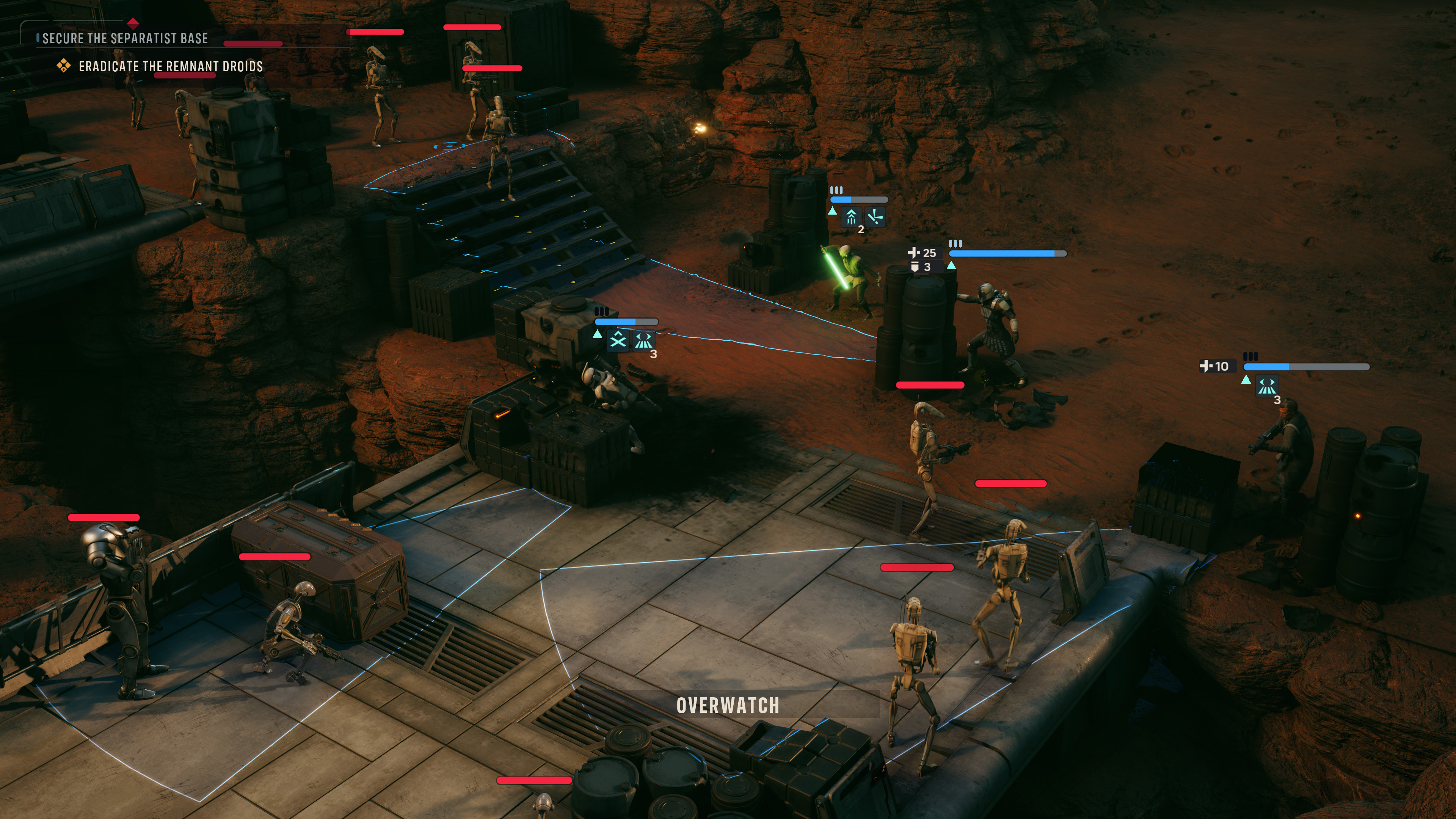 Zero Company overhead gameplay shot showing enemy health and aiming cones.