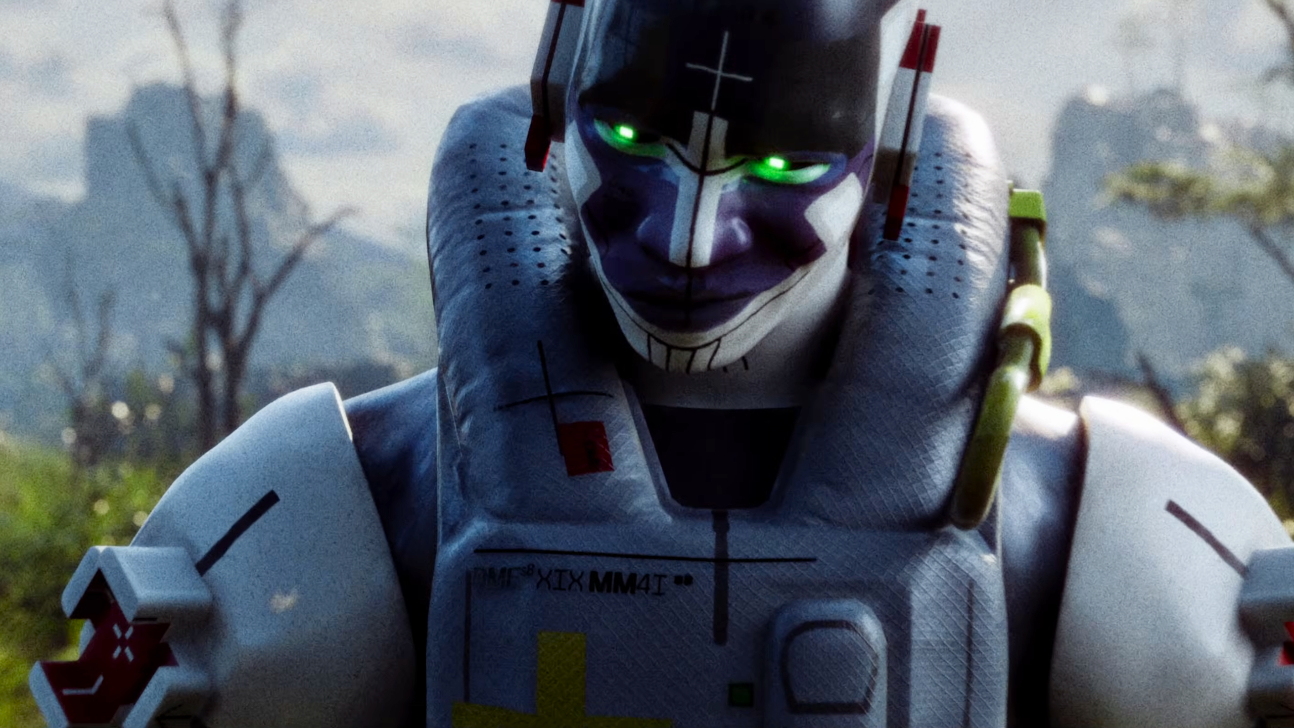 Marathon: A close-up shot of Triage facing head-on, smirking.