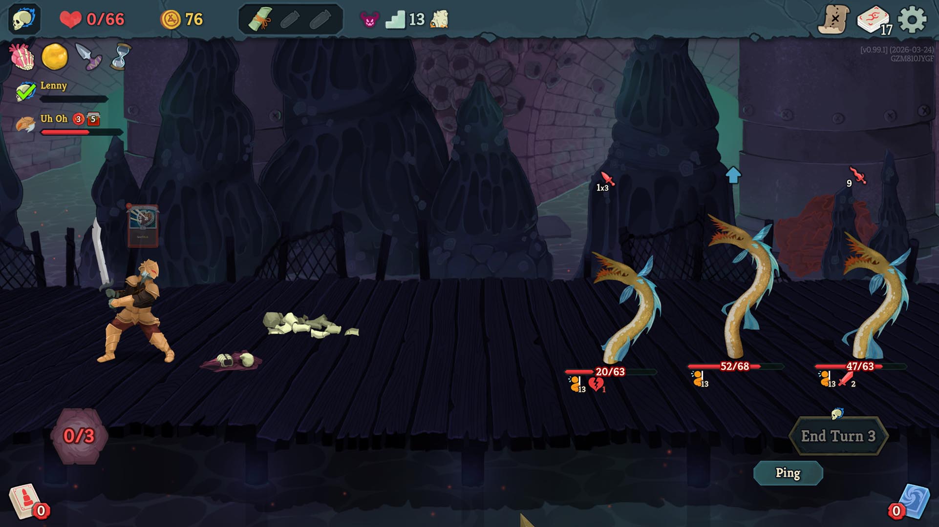 Slay the Spire 2 multiplayer battle with The Silent player on the ground dead while the Ironclad keeps fighting