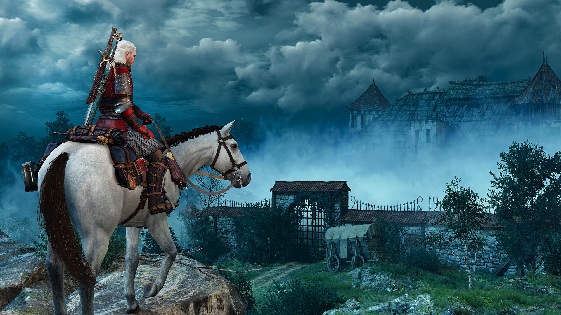 Geralt arriving at the Von Everec Estate.