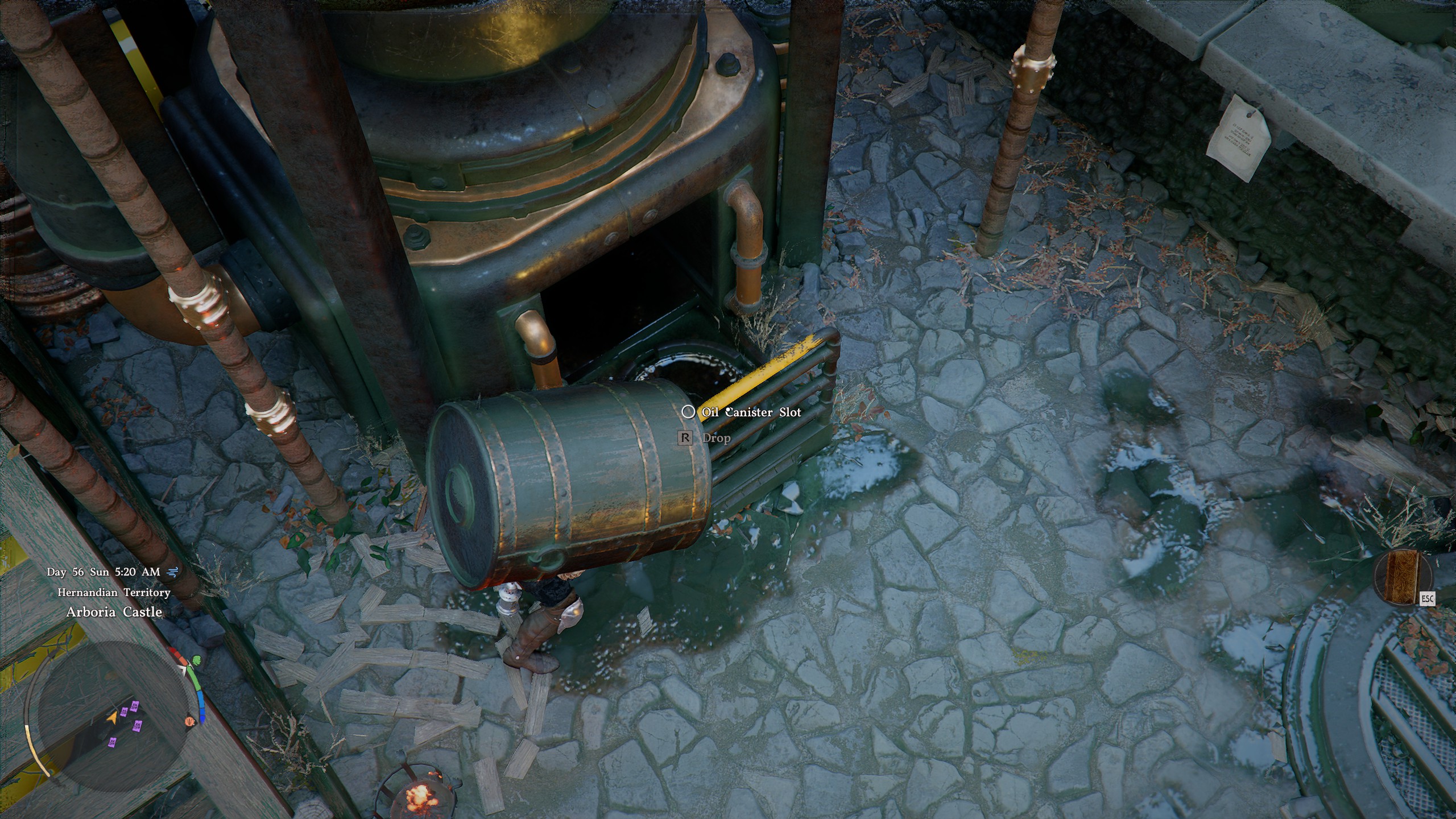 Crimson Desert Arboria Castle puzzle - Oil barrel