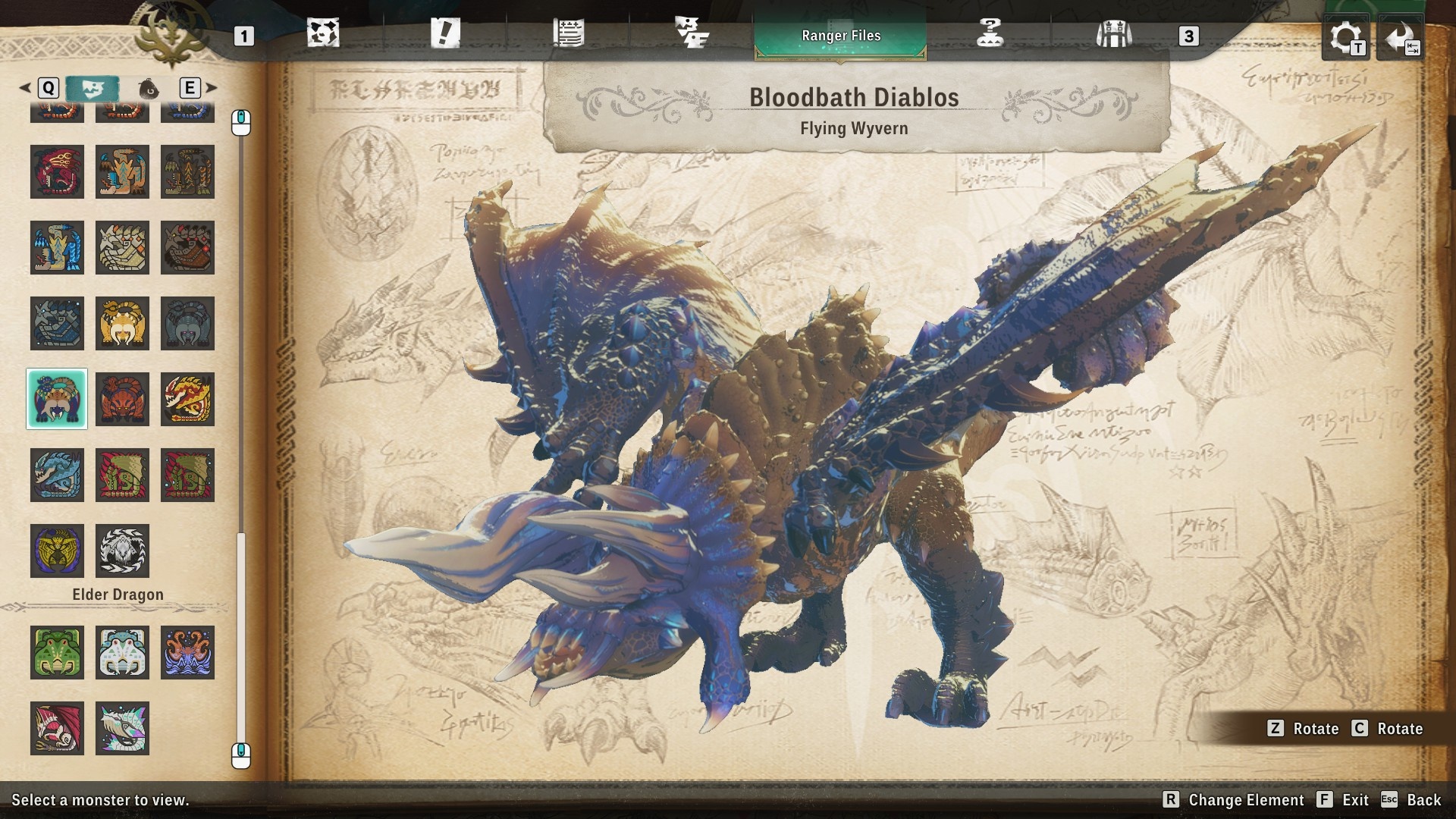 Monster Hunter Stories 3 Bloodbath Diablos mutation - A blue and yellow wyvern with long horns on its head and very visible set of teeth