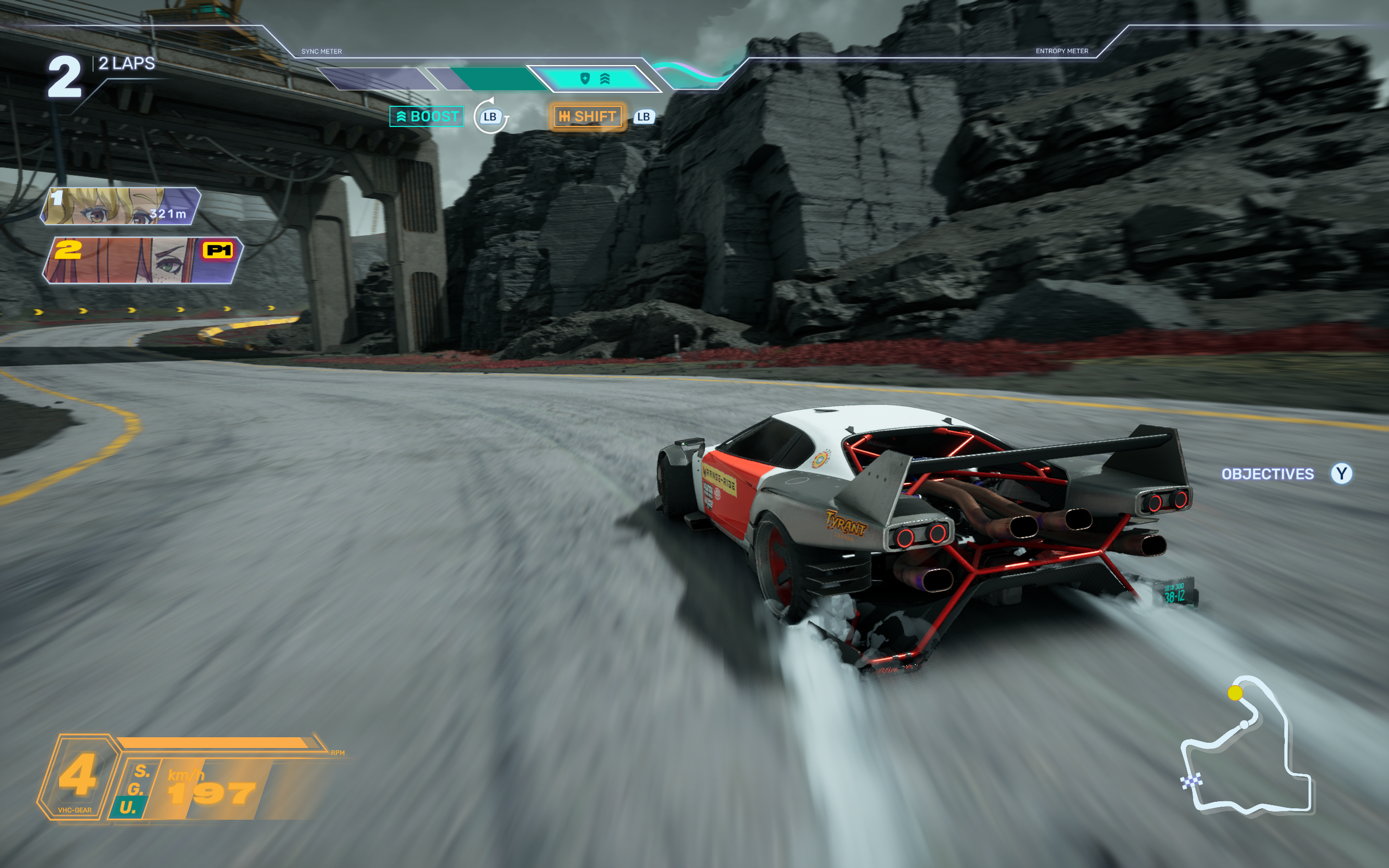 Screamer zoomed in race view of car drifting