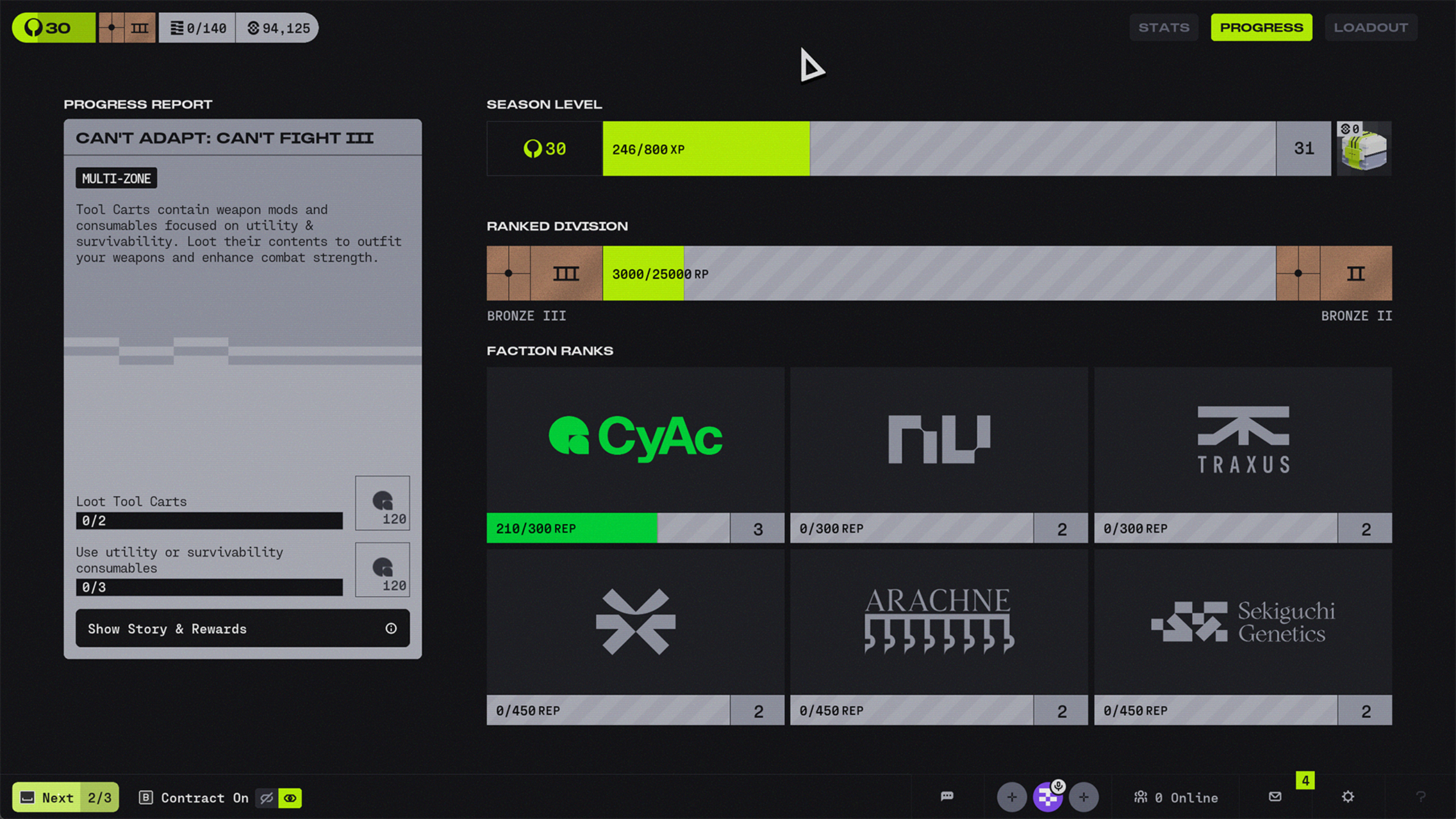 Marathon Ranked: The end-of-match overview screen showing the player's ranked division progress.