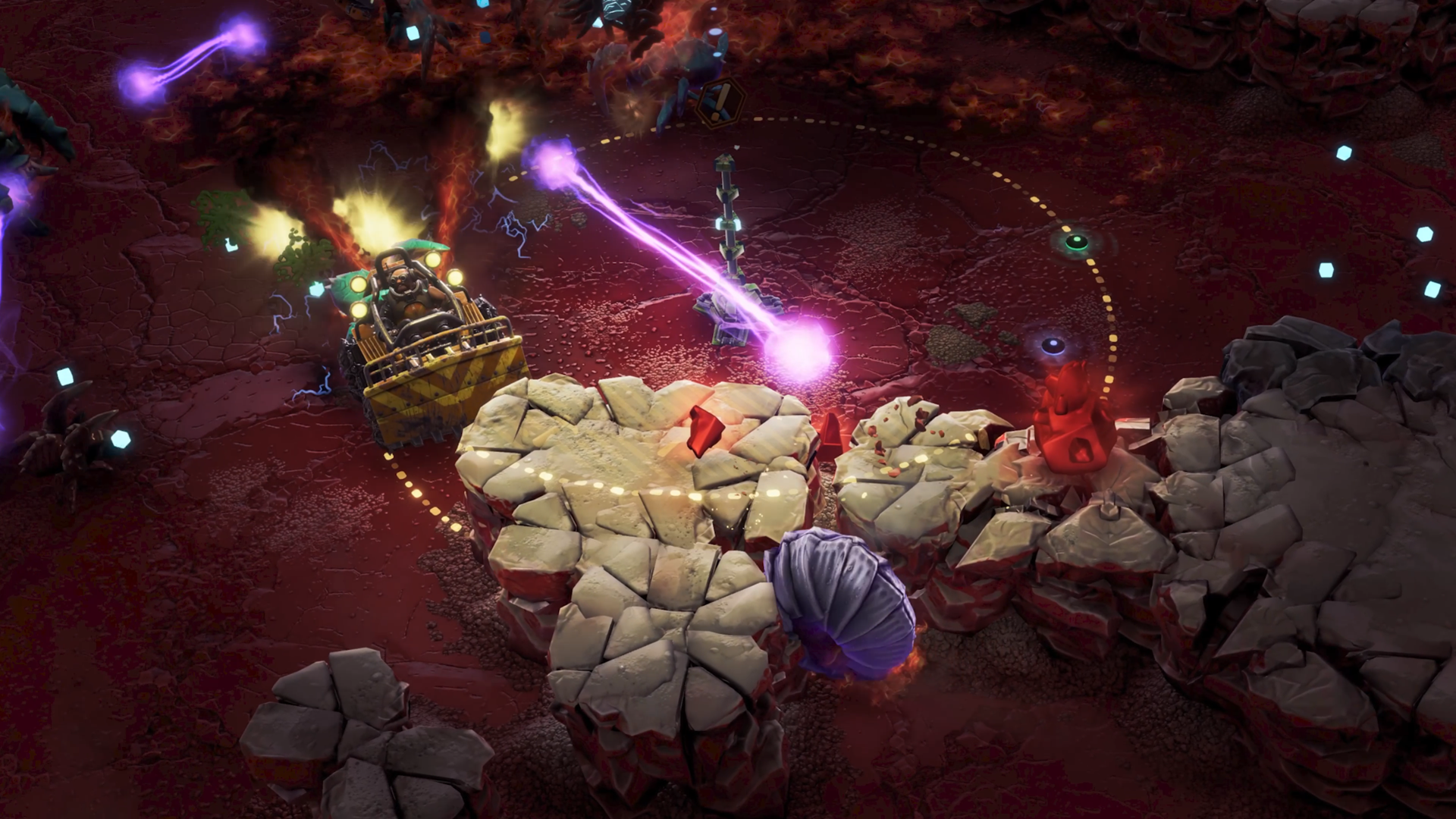 The Demolisher class clearing a supply pod area in Deep Rock Galactic: Survivor.