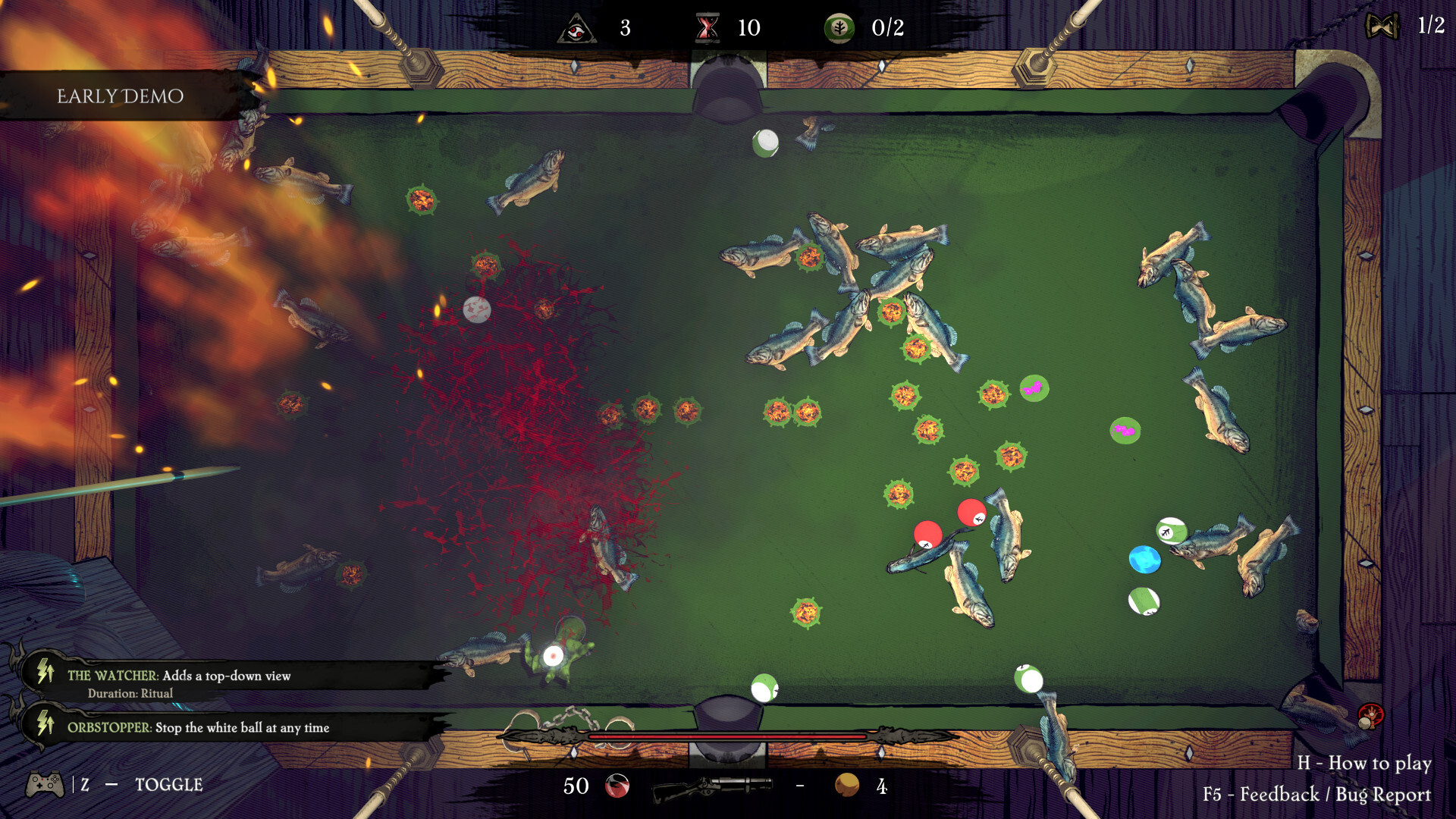 A top down view of a table covered in dead fish in Pool of Madness.