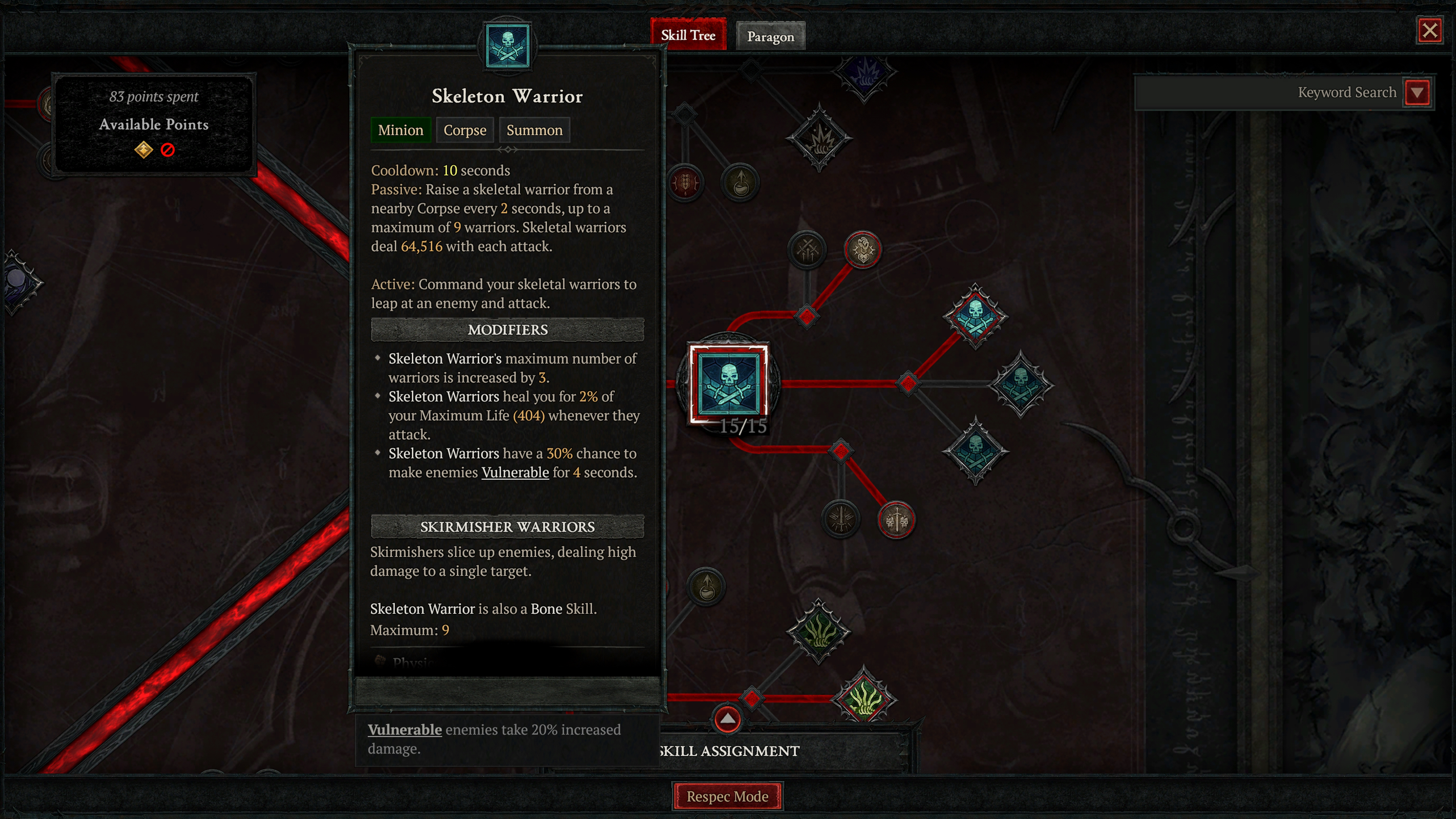 An example of the necromancer skill tree in Diablo 4: Lord of Hatred.