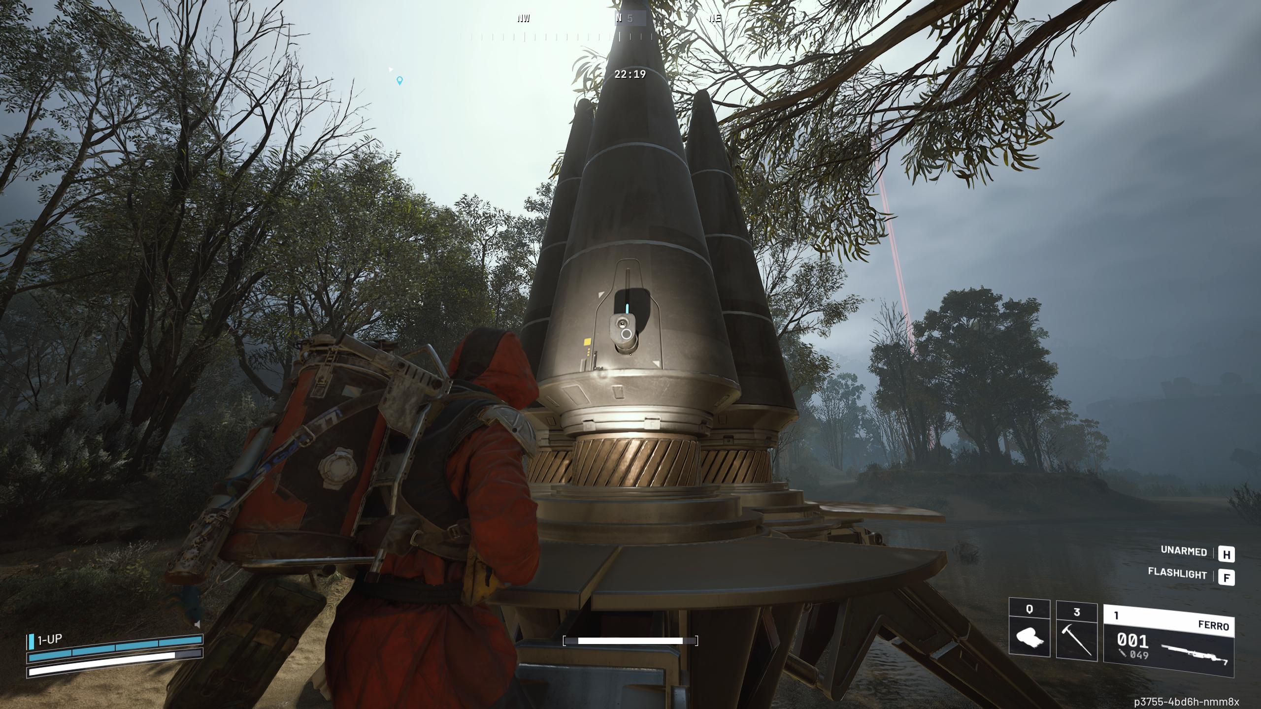 Arc Raiders Arc Flex Rubber: A player looking at an Assessor drop pod in the swamps of Dam Battlegrounds, about to loot it.