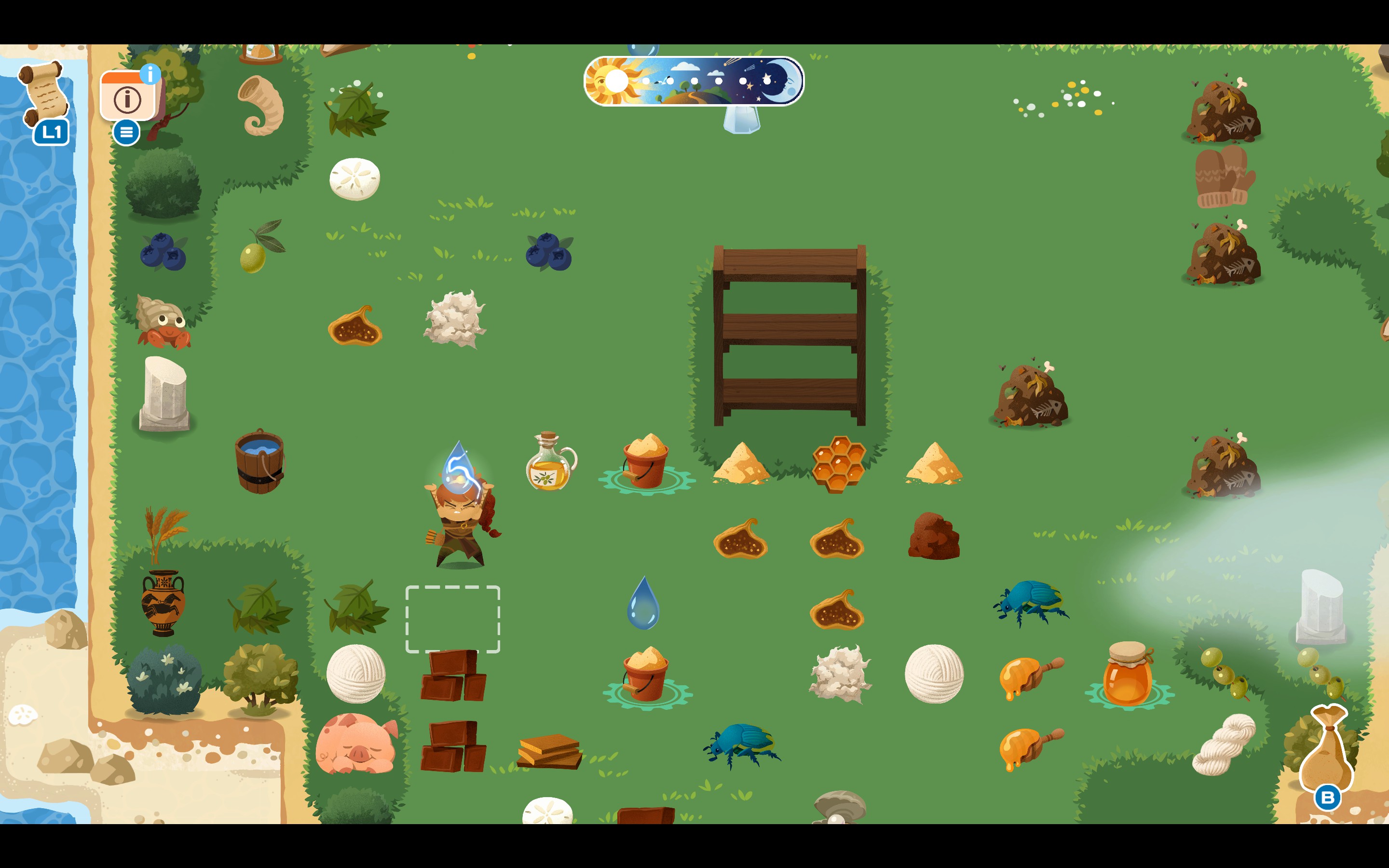 Several materials laid out on the grass in Mythmatch.