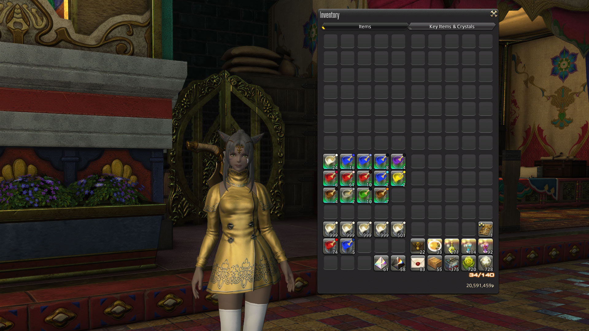 Final Fantasy XIV - A player's inventory after they've exchanged all their old dye for the new system items. 