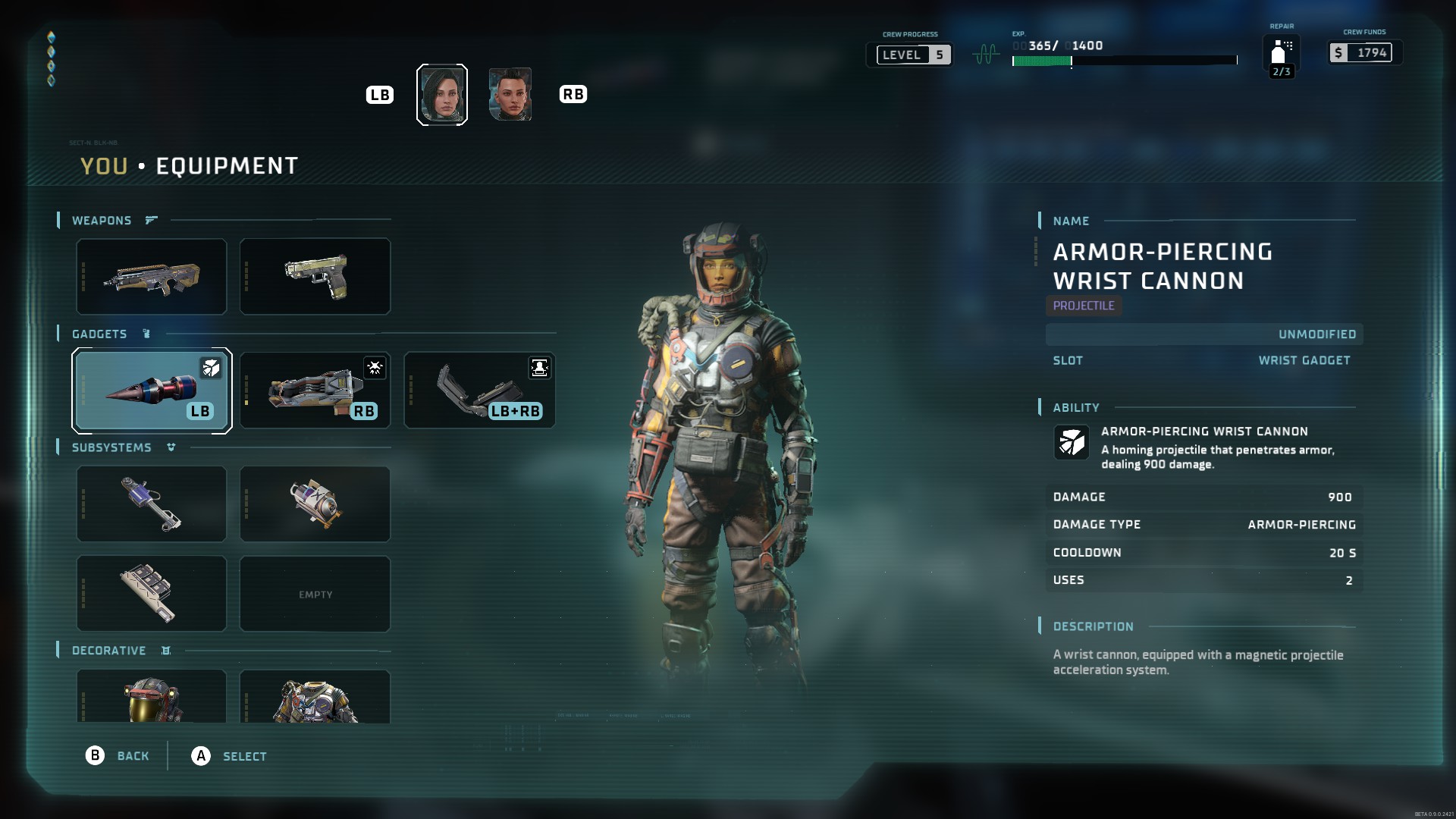 The inventory screen in The Expanse: Osiris Reborn.