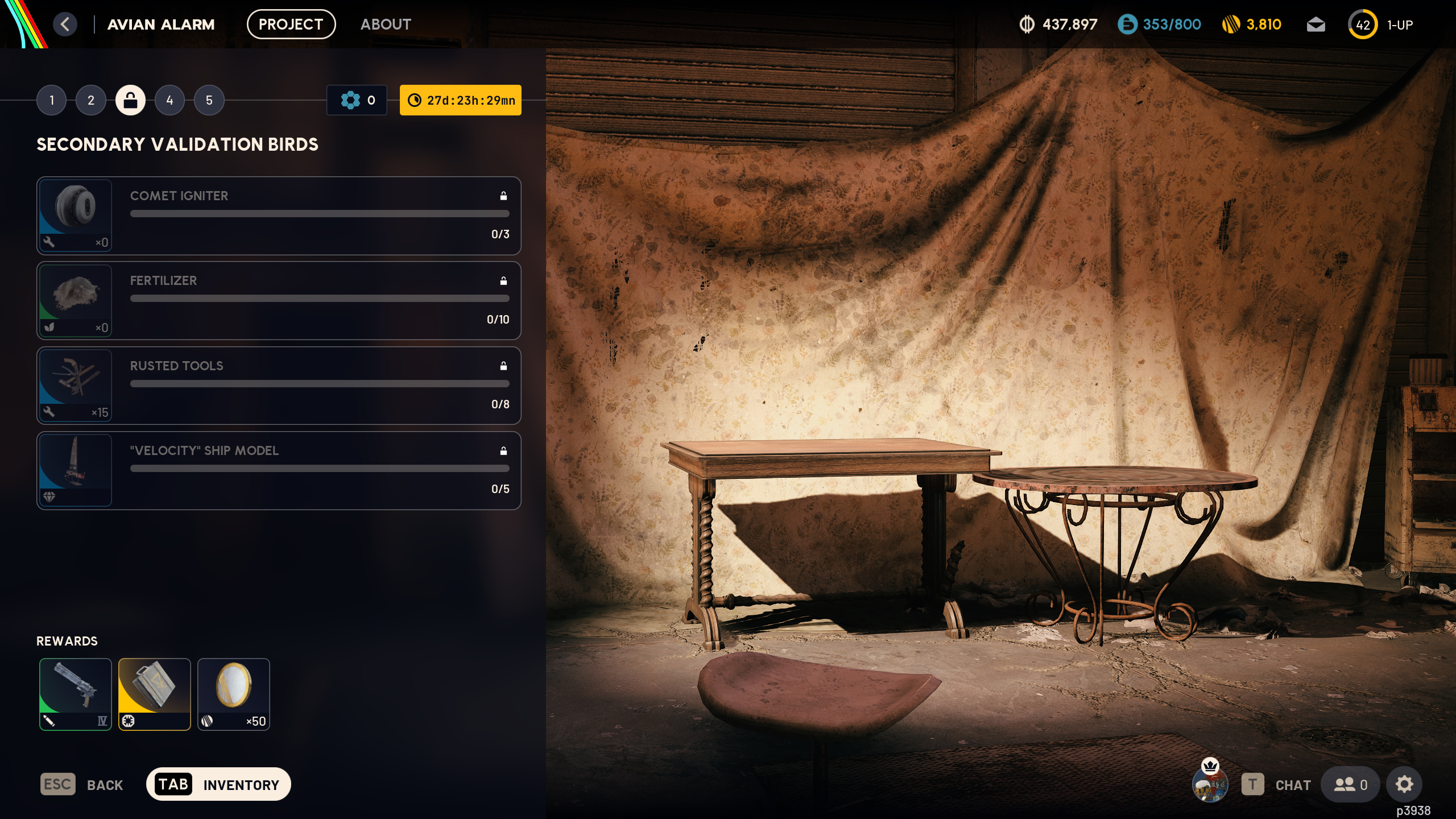Arc Raiders Avian Alarm: A screenshot of the project overview screen for step 3 of the Avian Alarm event.