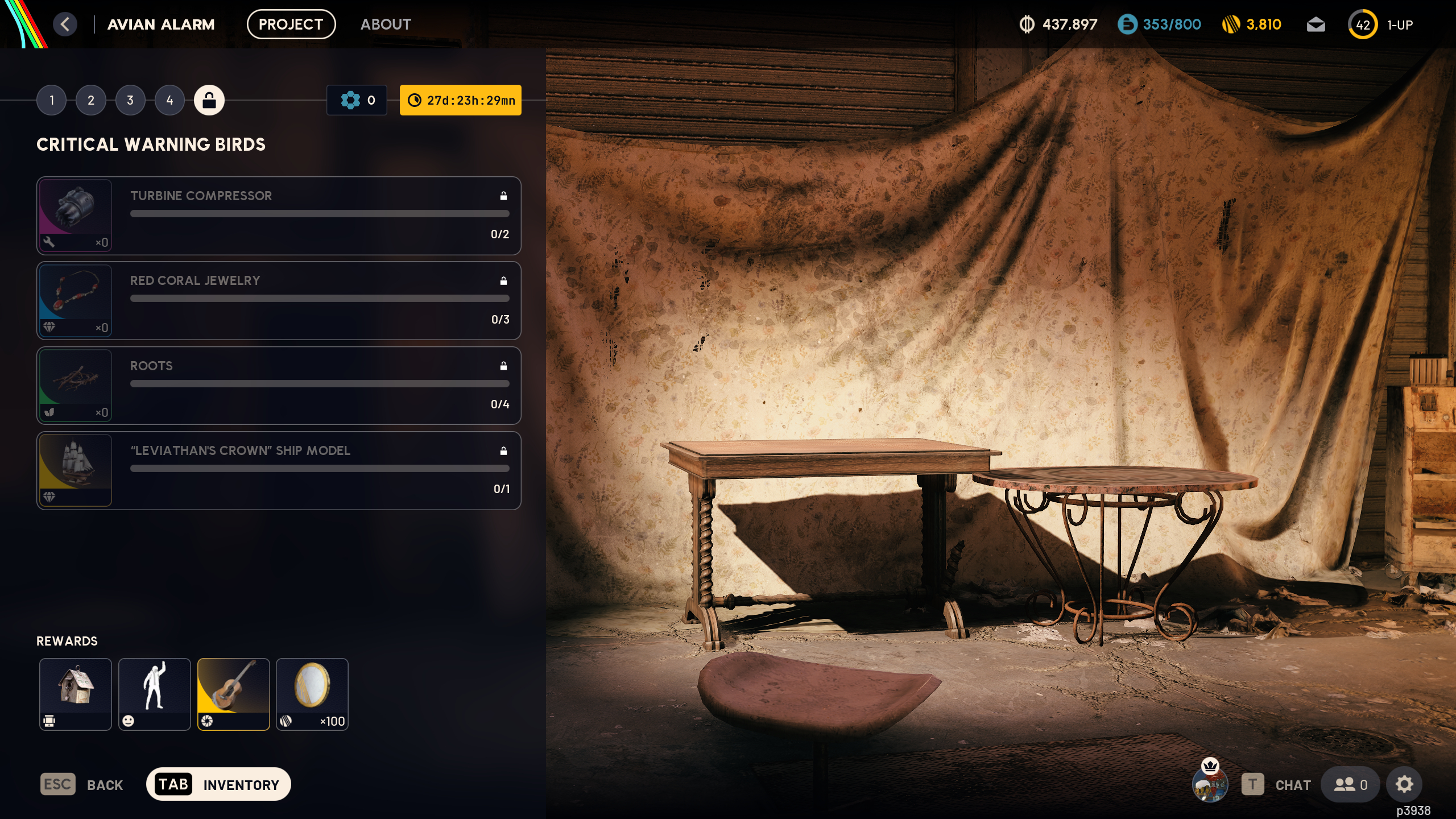 Arc Raiders Avian Alarm: A screenshot of the project overview screen for step 5 of the Avian Alarm event.