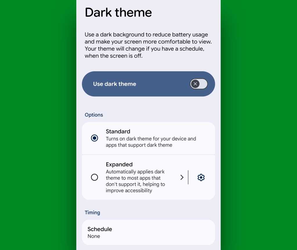 Android dark mode settings