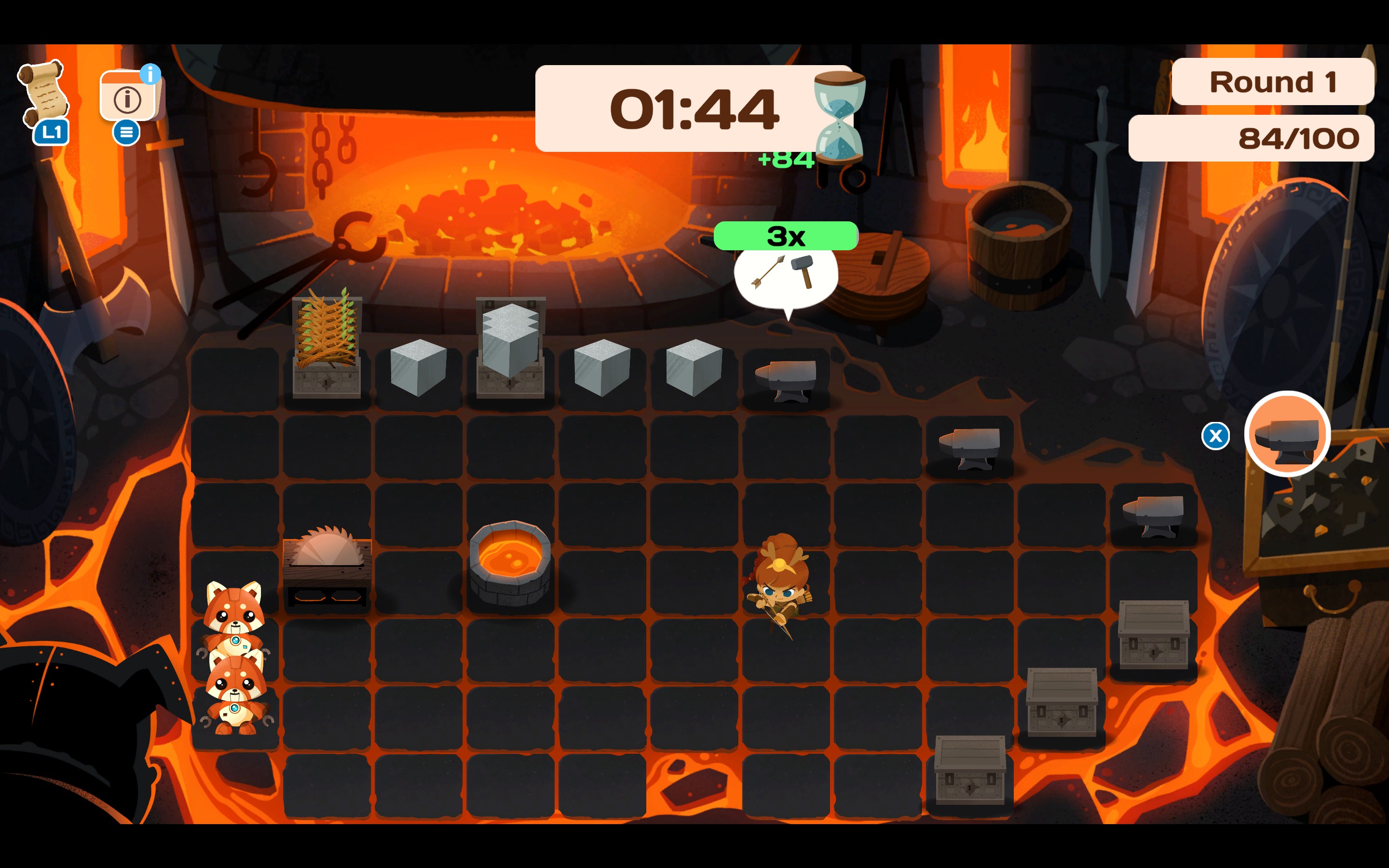 Playing the Hephaestus minigame in Mythmatch.