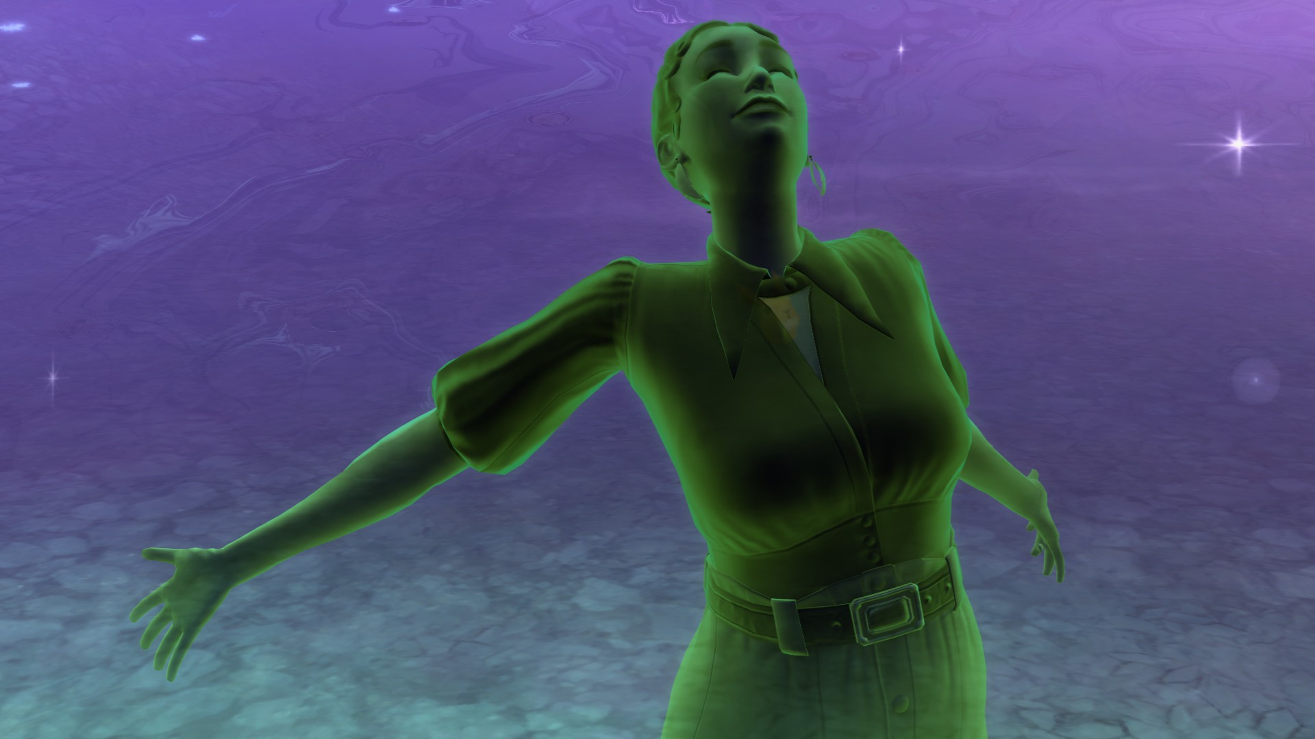 The Sims 4 Life &amp; Death - A ghost sim spreads their arms with joy in the baleful bog