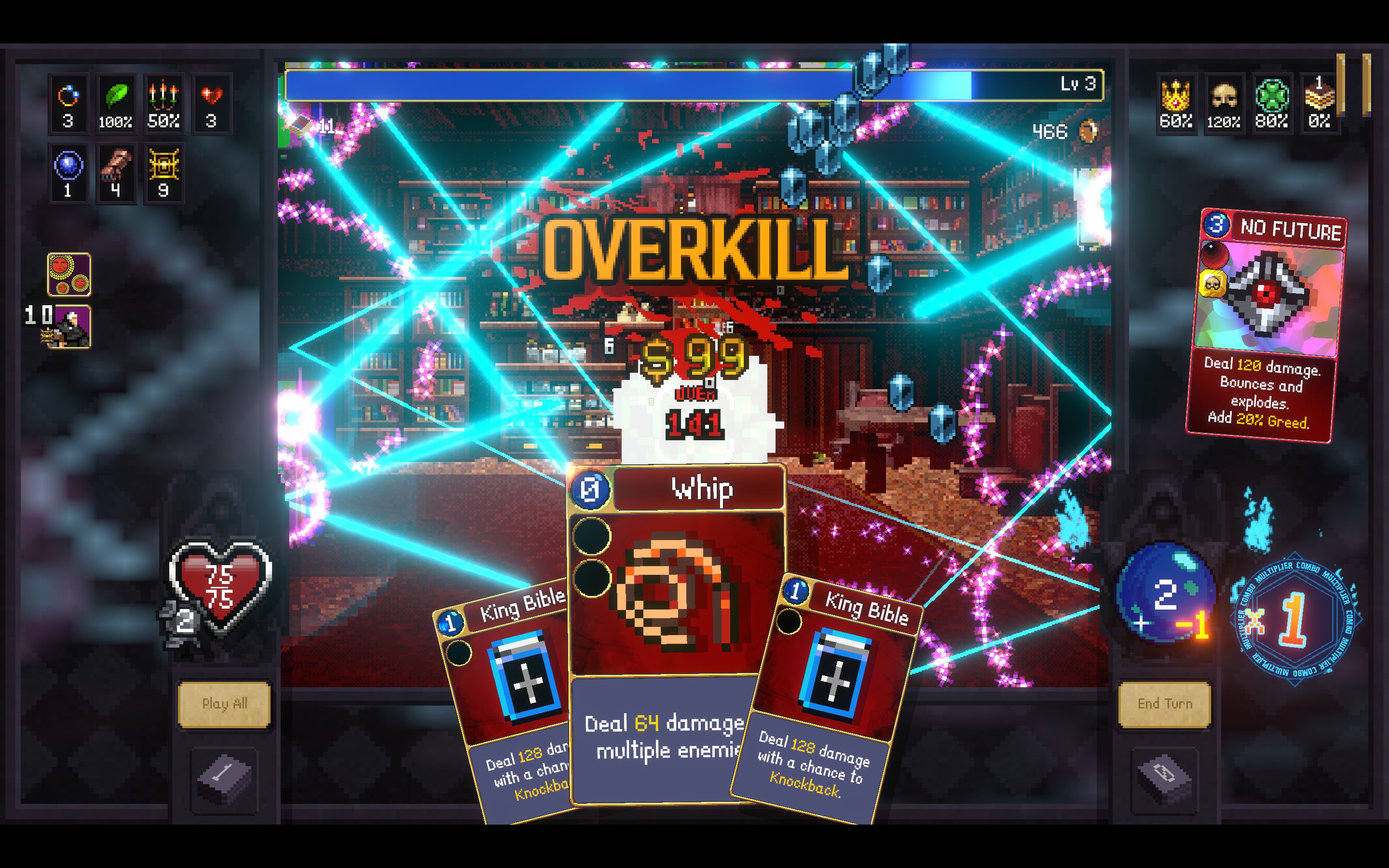 Overkilling a boss at the end of a boss fight in Vampire Crawlers.