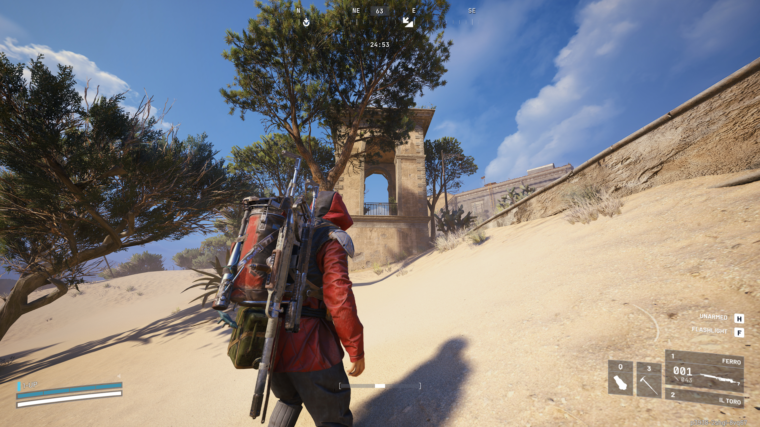 Arc Raiders Line in the Sand: A player looking at small tower on a sandy hill.