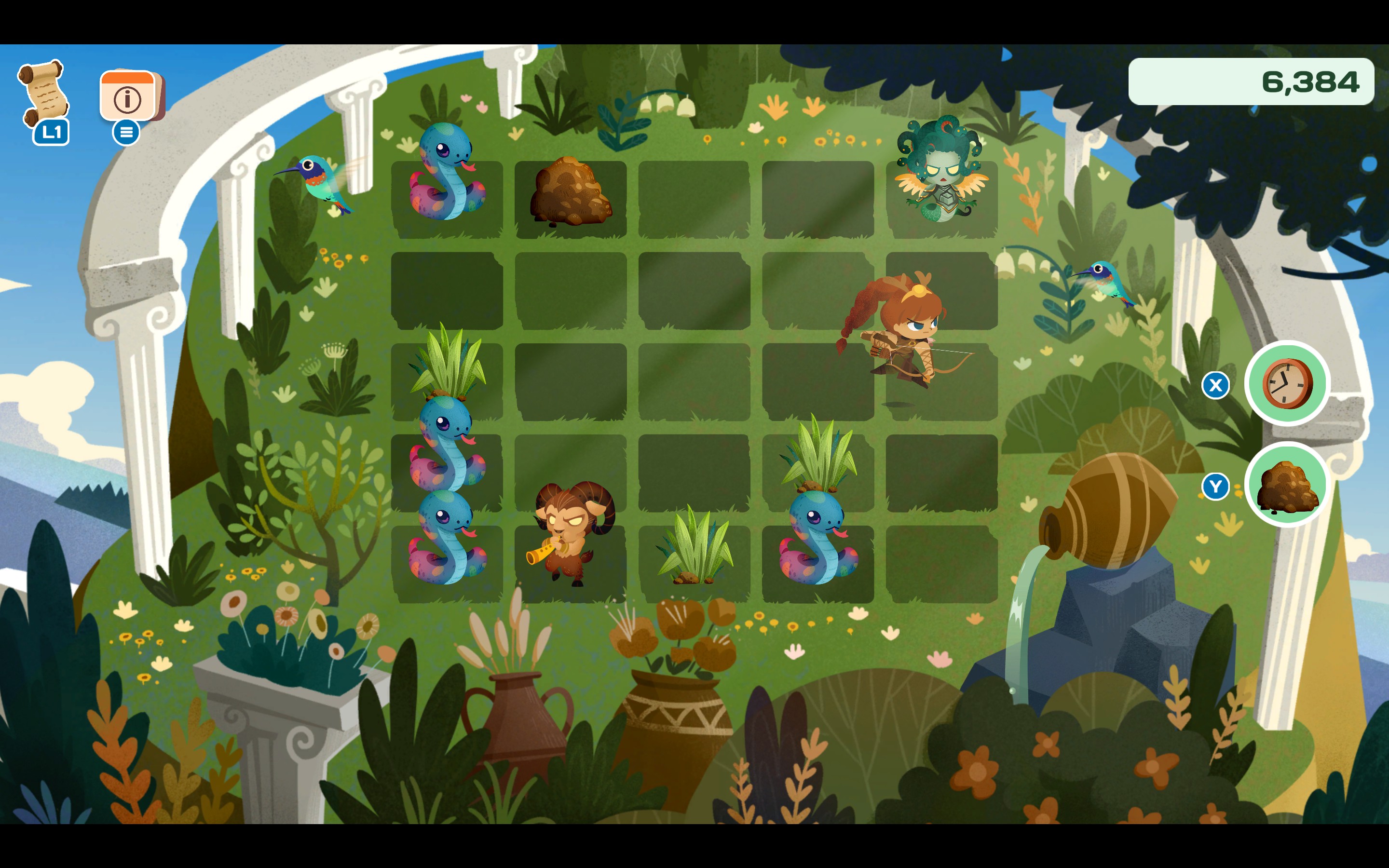 A match-3 minigame puzzle in Mythmatch.