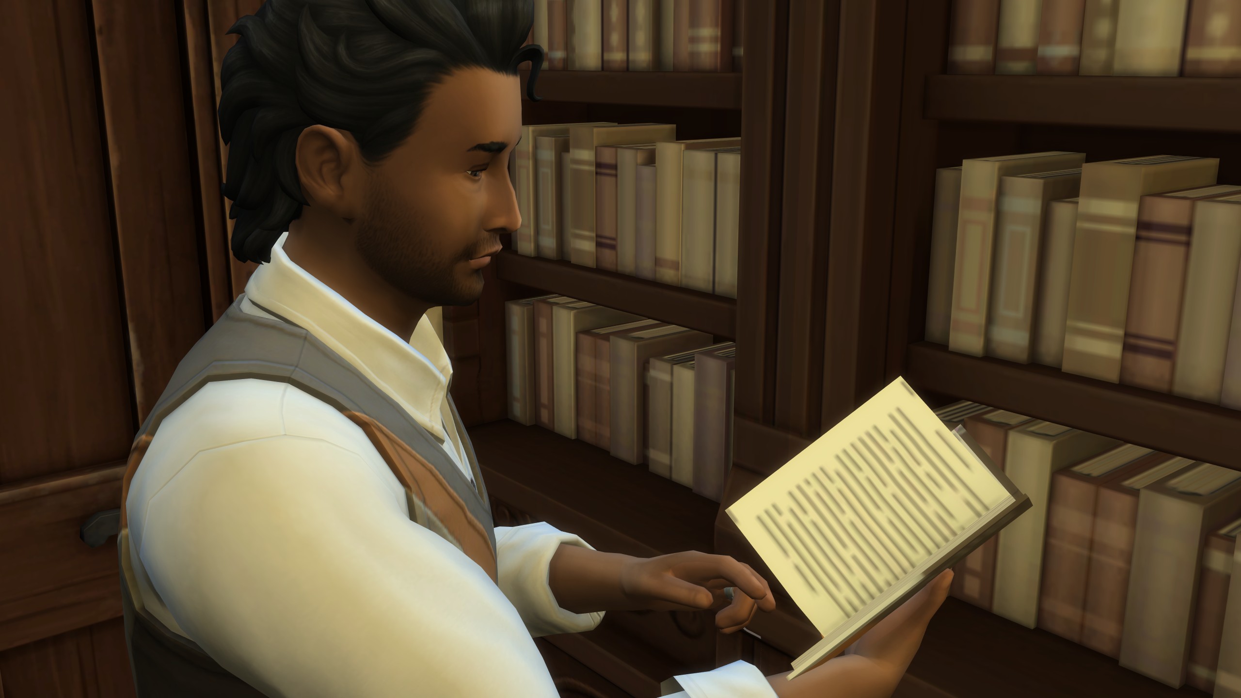 The Sims 4 Life &amp; Death - a sim reads about Thanatology in a book