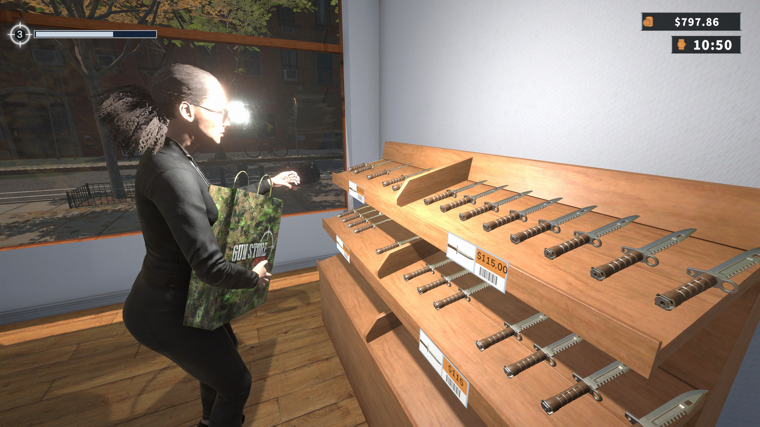 A gun store with customers buying weapons