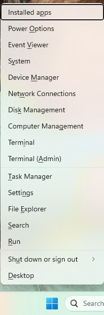 screenshot of secret start menu in windows 11